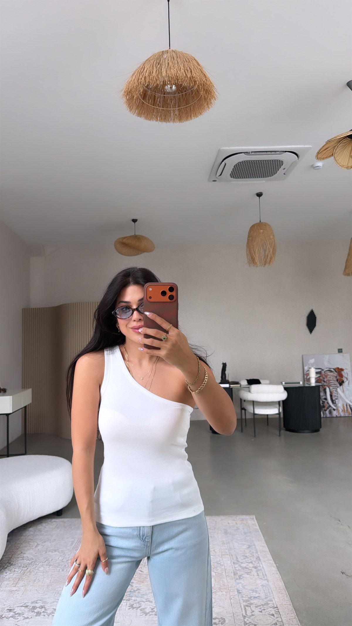 Beyaz Tek Omuz Ribana Atlet