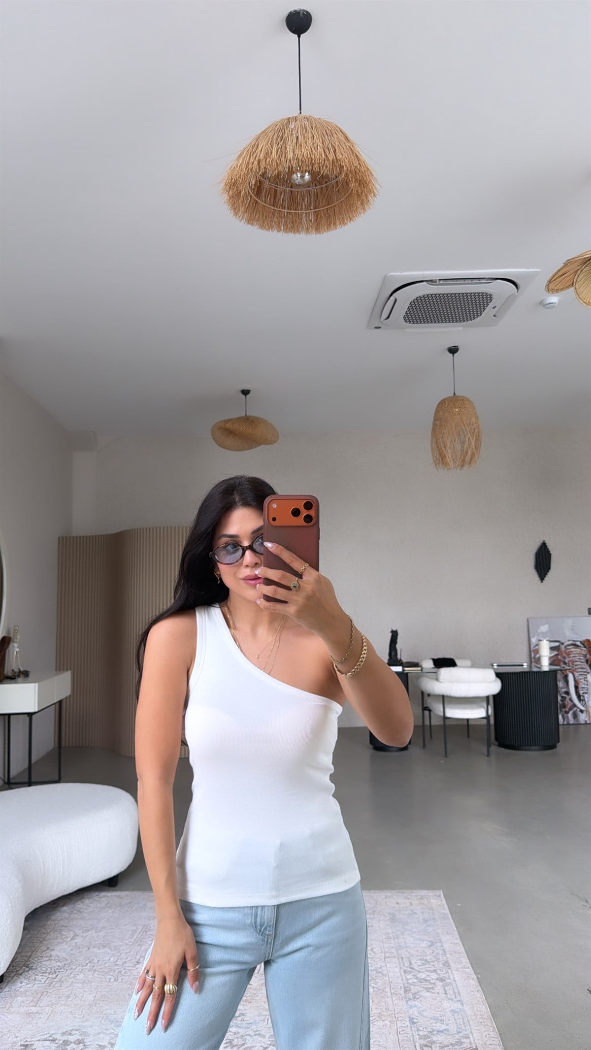 Beyaz Tek Omuz Ribana Atlet