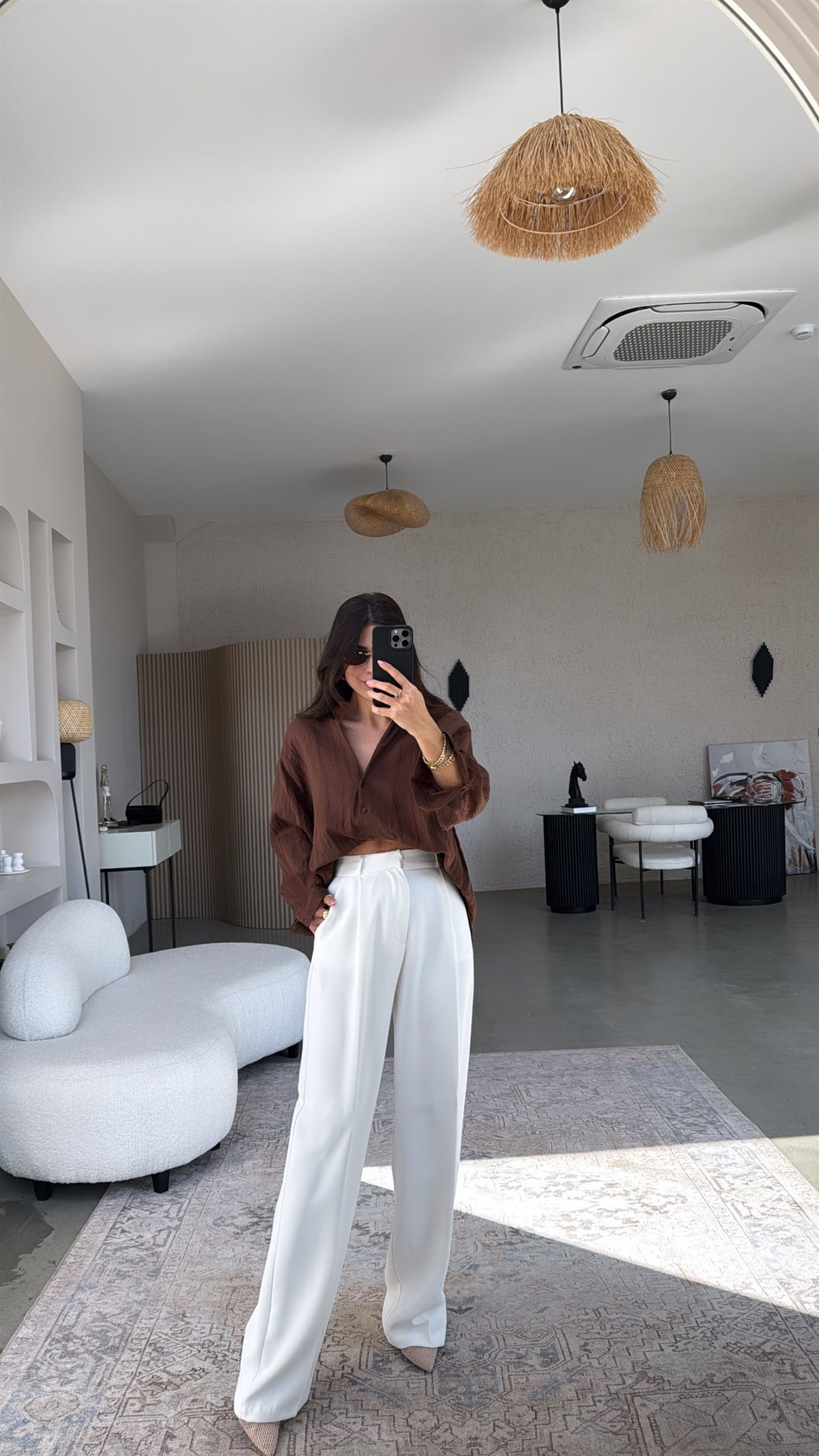 Beyaz Tok Kumaş Premium Bol Paça Kumaş Pantolon