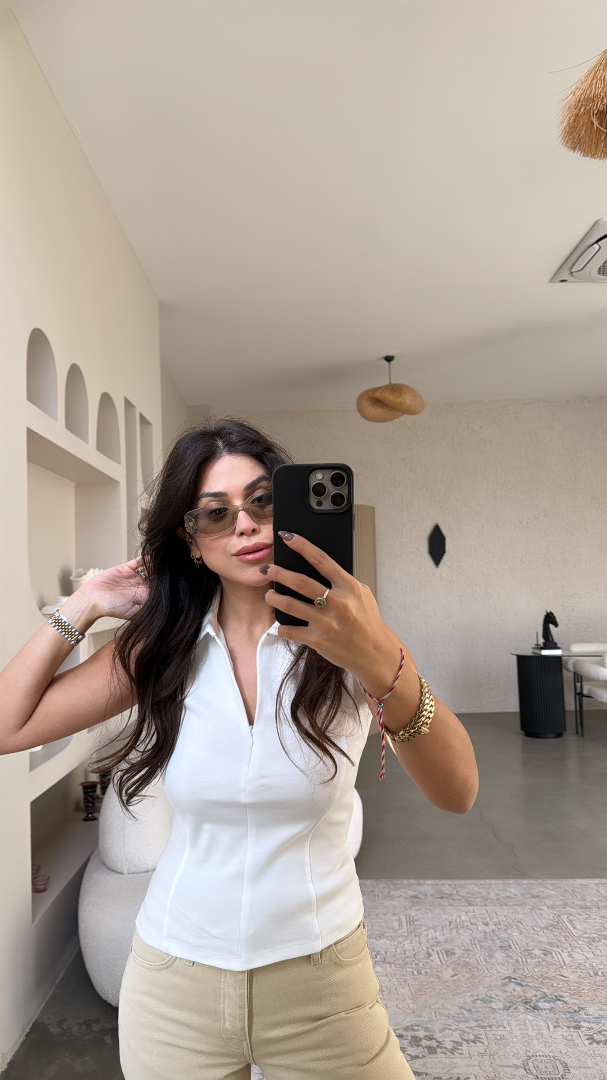 Beyaz Yakalı Fermuarlı Basic