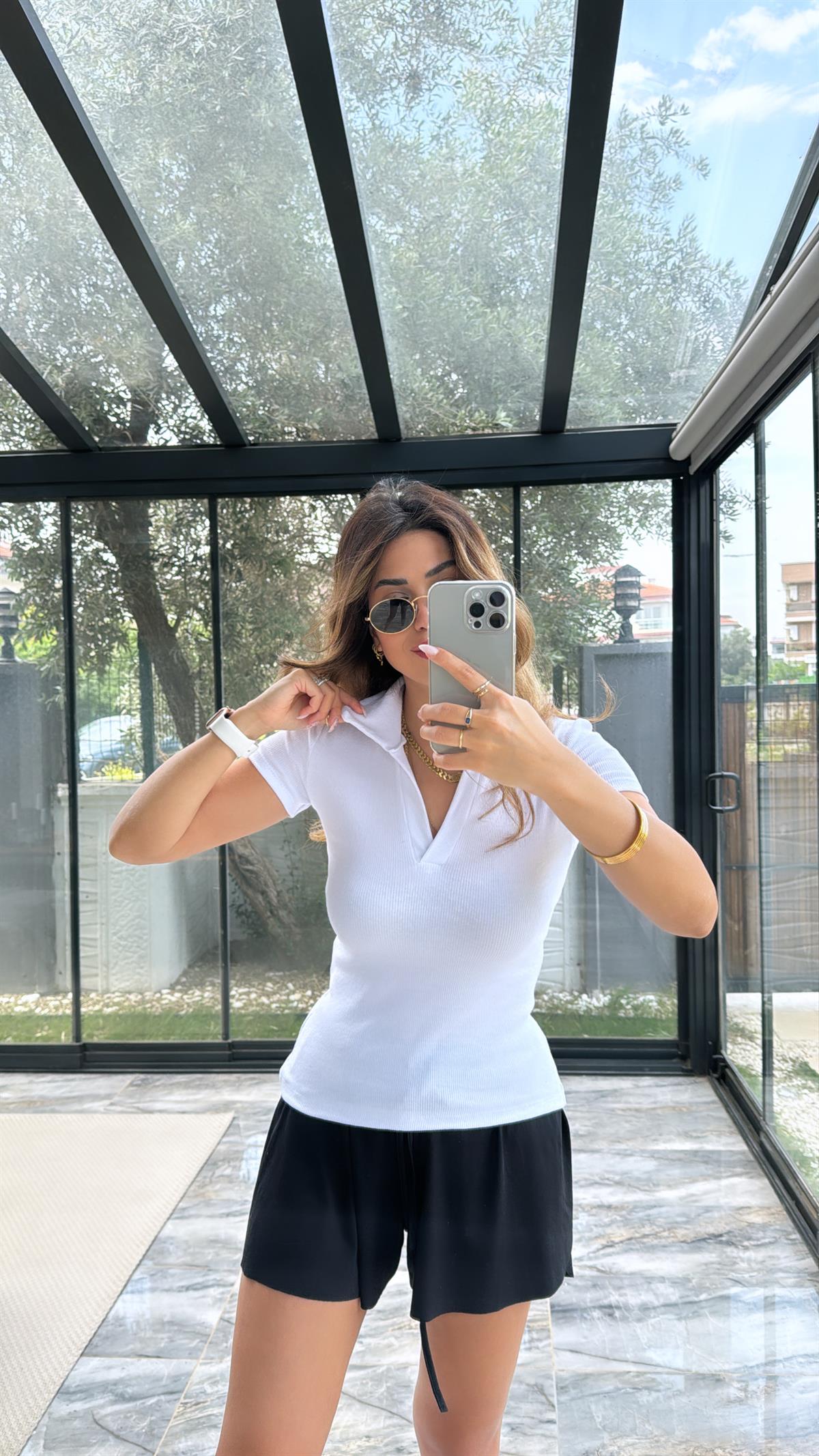 Beyaz Yakalı Ribana Tshirt