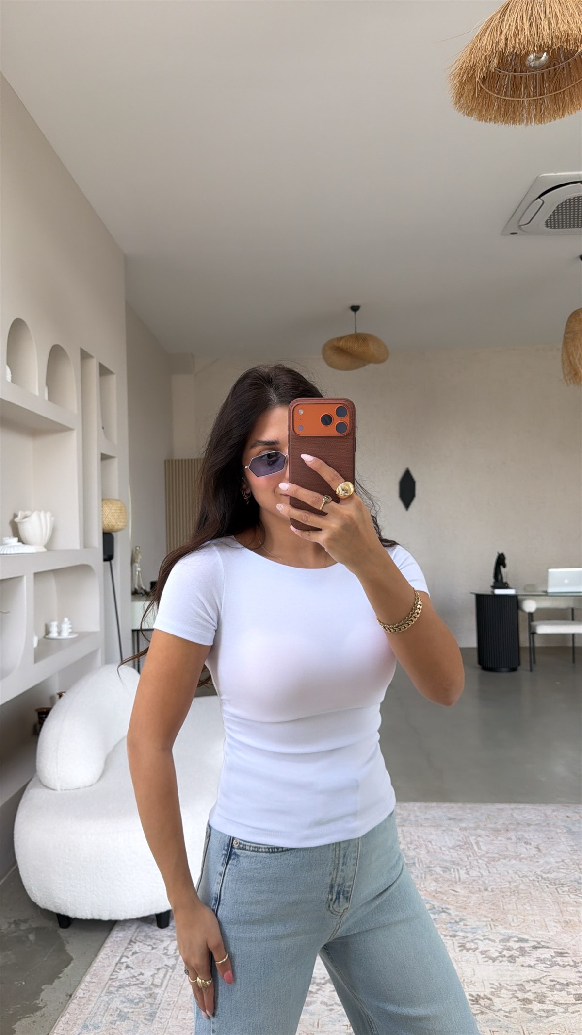 Beyaz Yanı Büzgülü Pamuklu Kısa Kol Basic