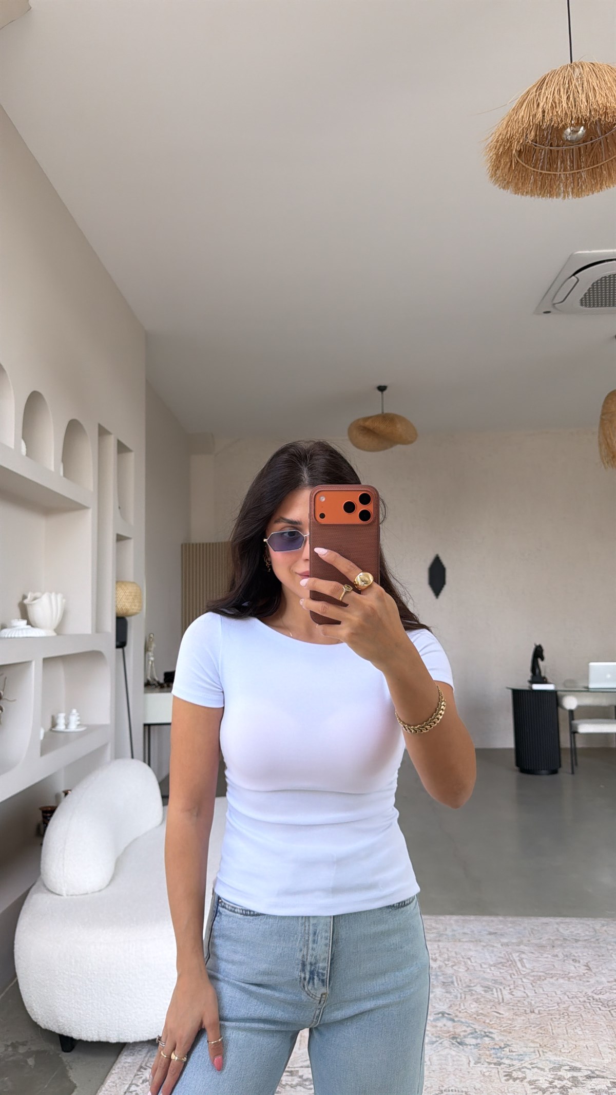 Beyaz Yanı Büzgülü Pamuklu Kısa Kol Basic