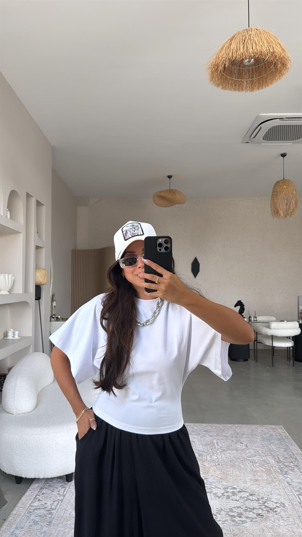 Beyaz Yarasa Kol Pamuklu Cool Tshirt