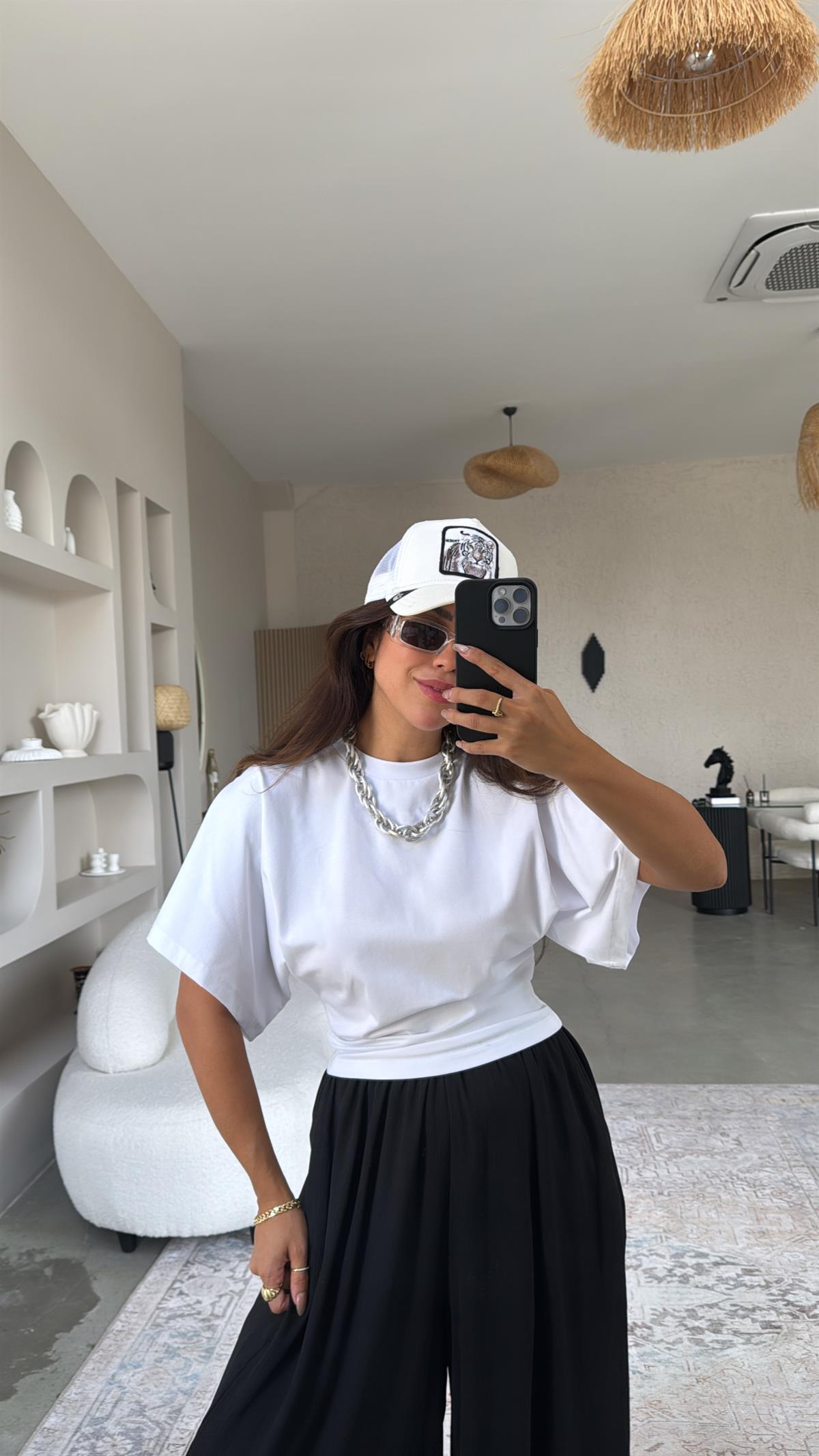 Beyaz Yarasa Kol Pamuklu Cool Tshirt