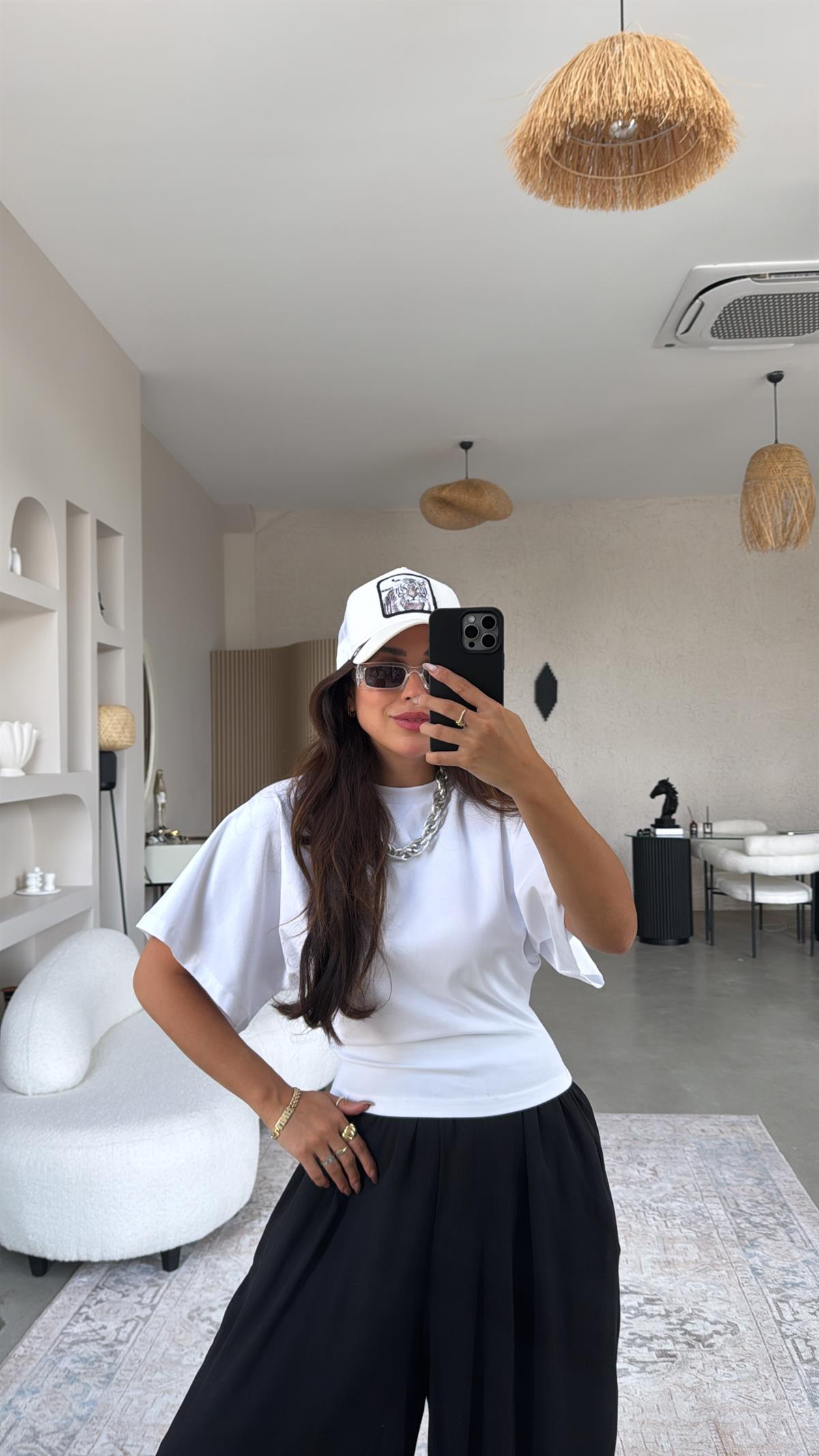 Beyaz Yarasa Kol Pamuklu Cool Tshirt