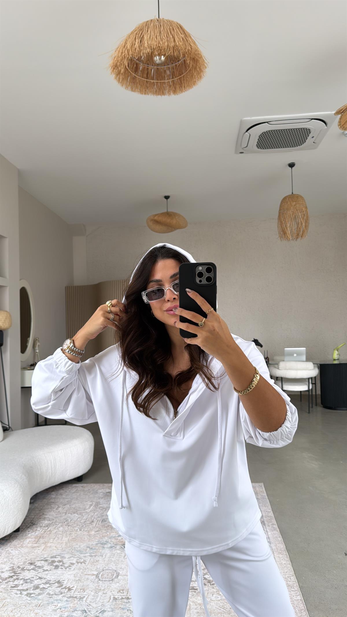 Beyaz Yarım Fermuarlı Scuba Takım