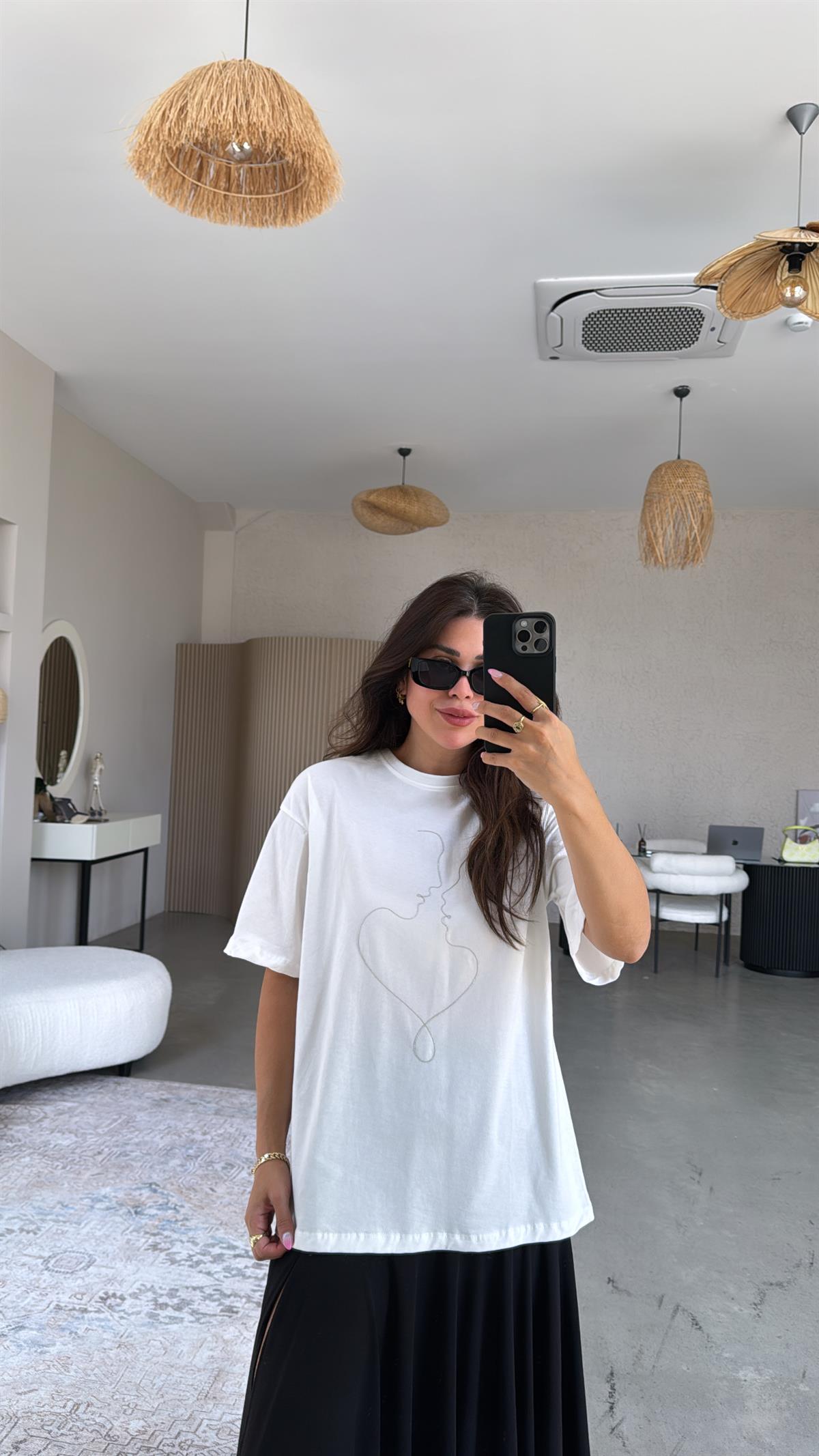 Beyaz Zincir Silüet Tshirt