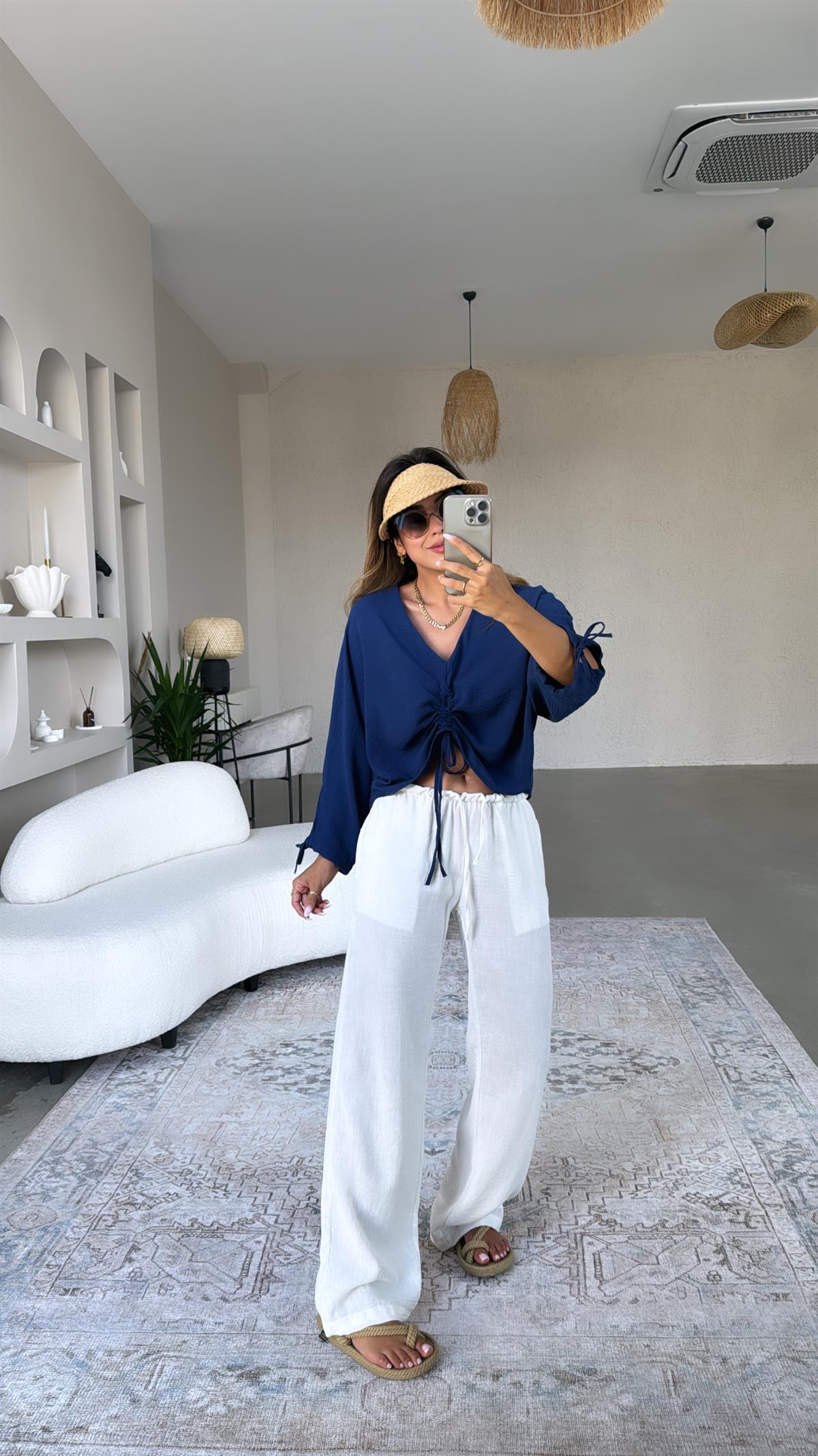 Beyaz ZR Keten Pantolon