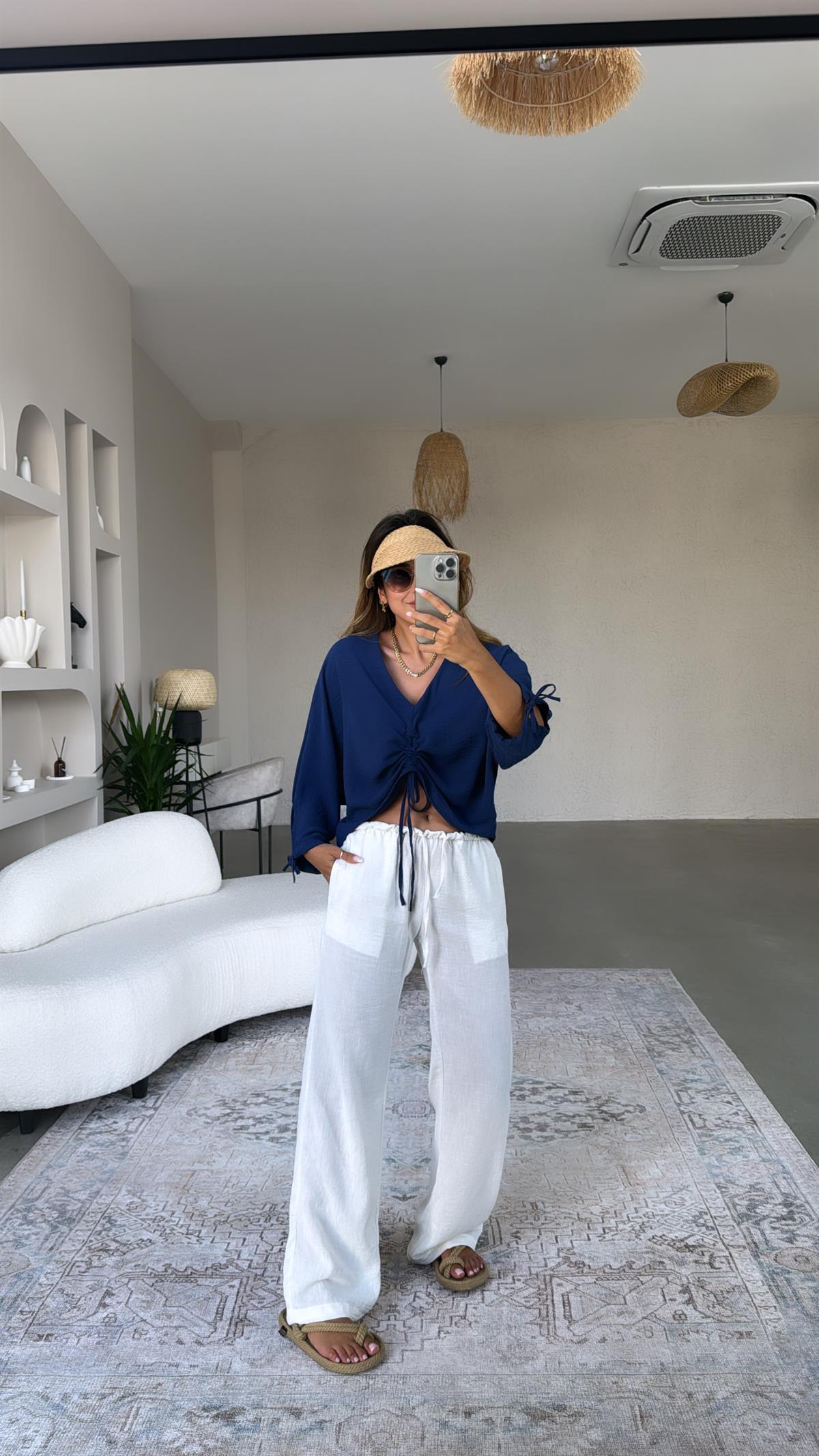 Beyaz ZR Keten Pantolon