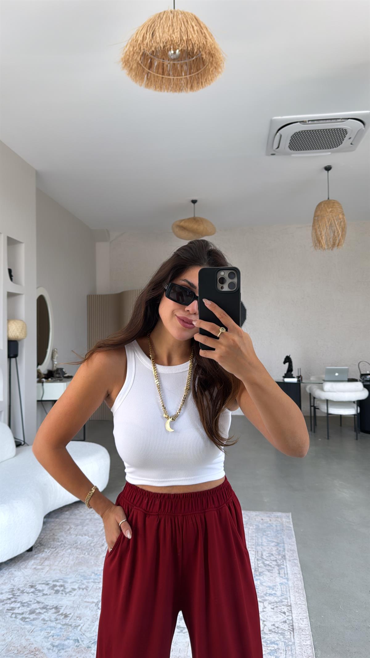 Beyaz Zr Model Crop Ribana Atlet