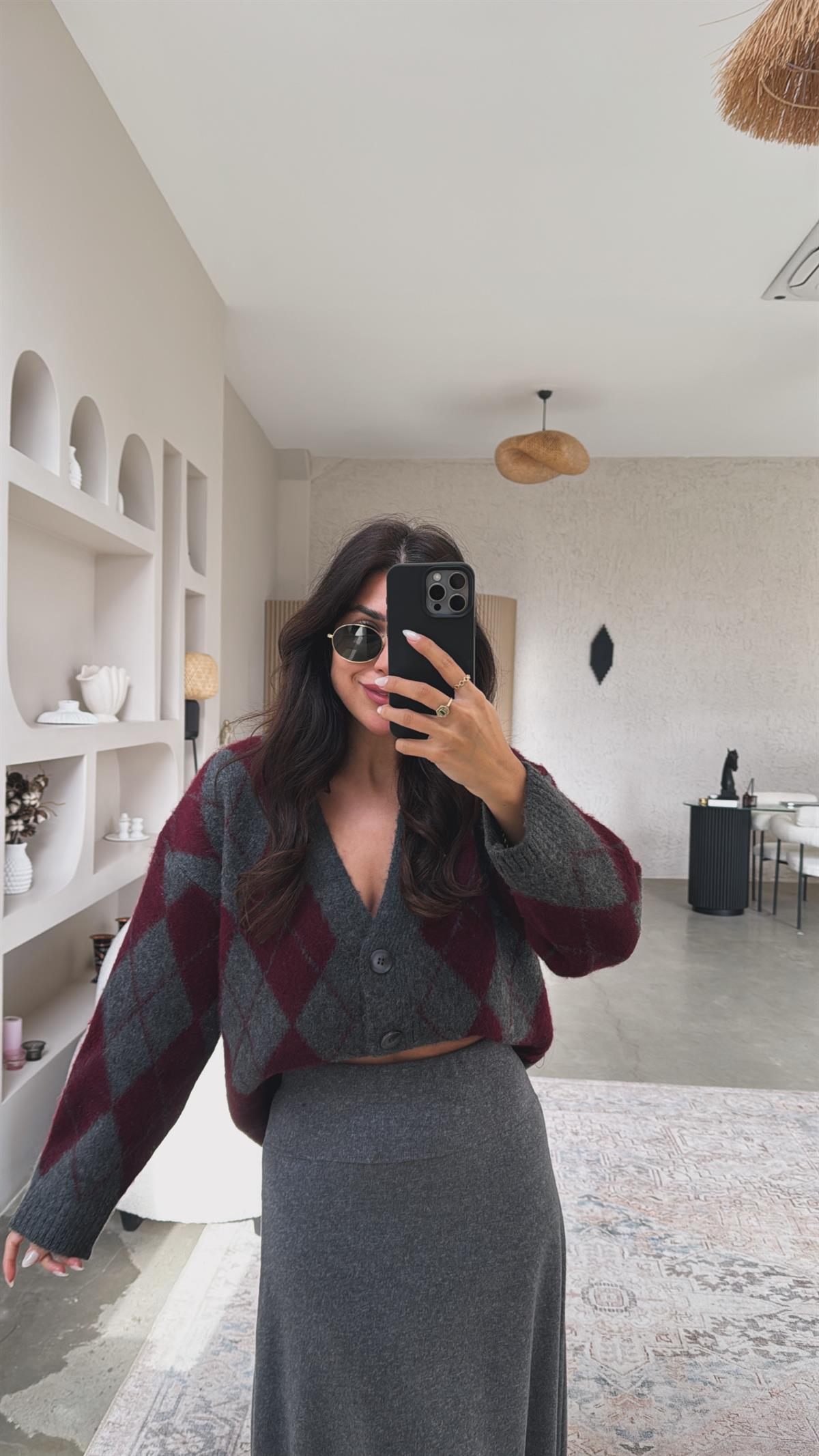 Bordo Antrasit Baklavalı Orijinal Massi Yumoş Hırka