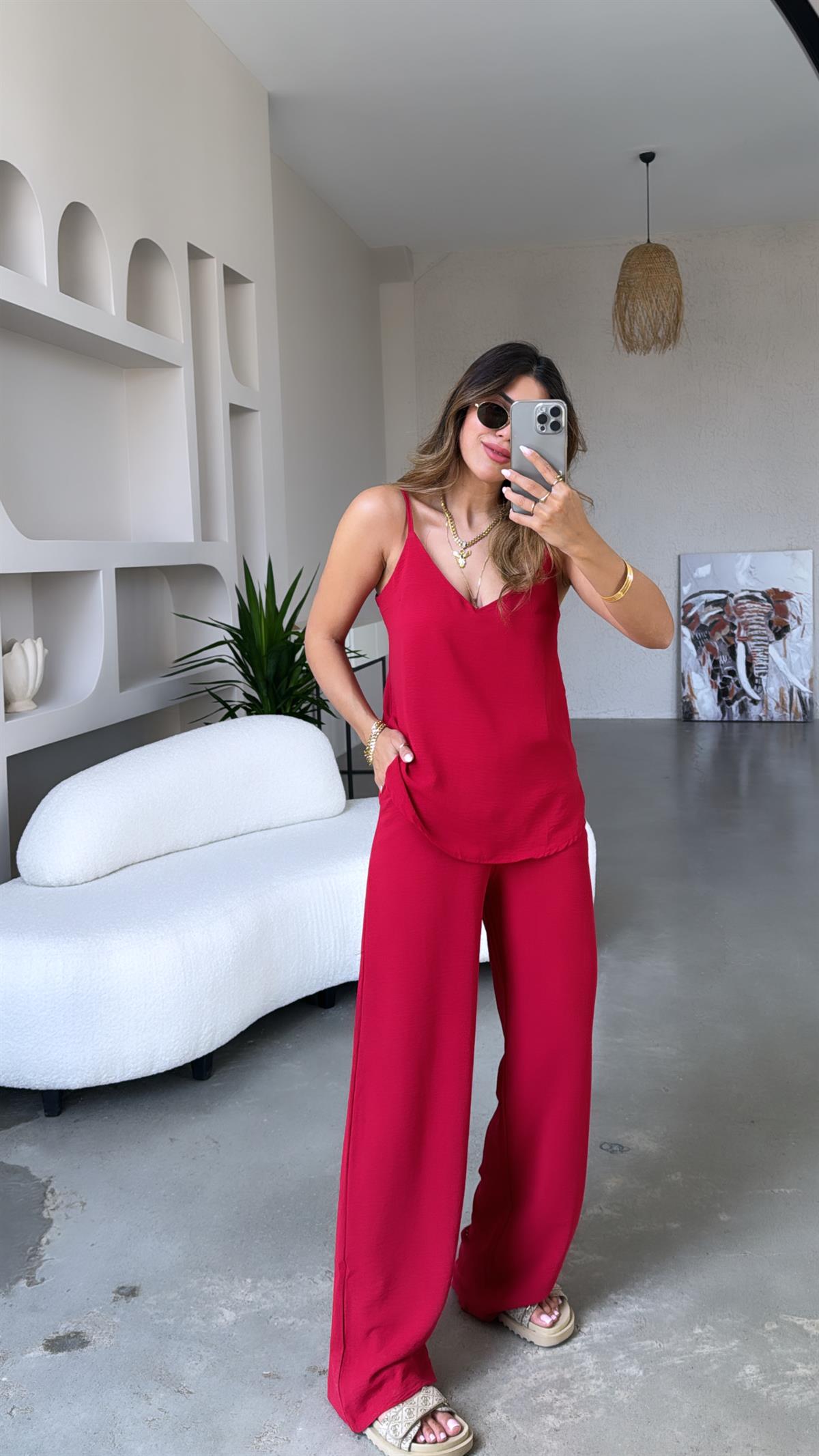 Bordo Askılı Tiril Takım