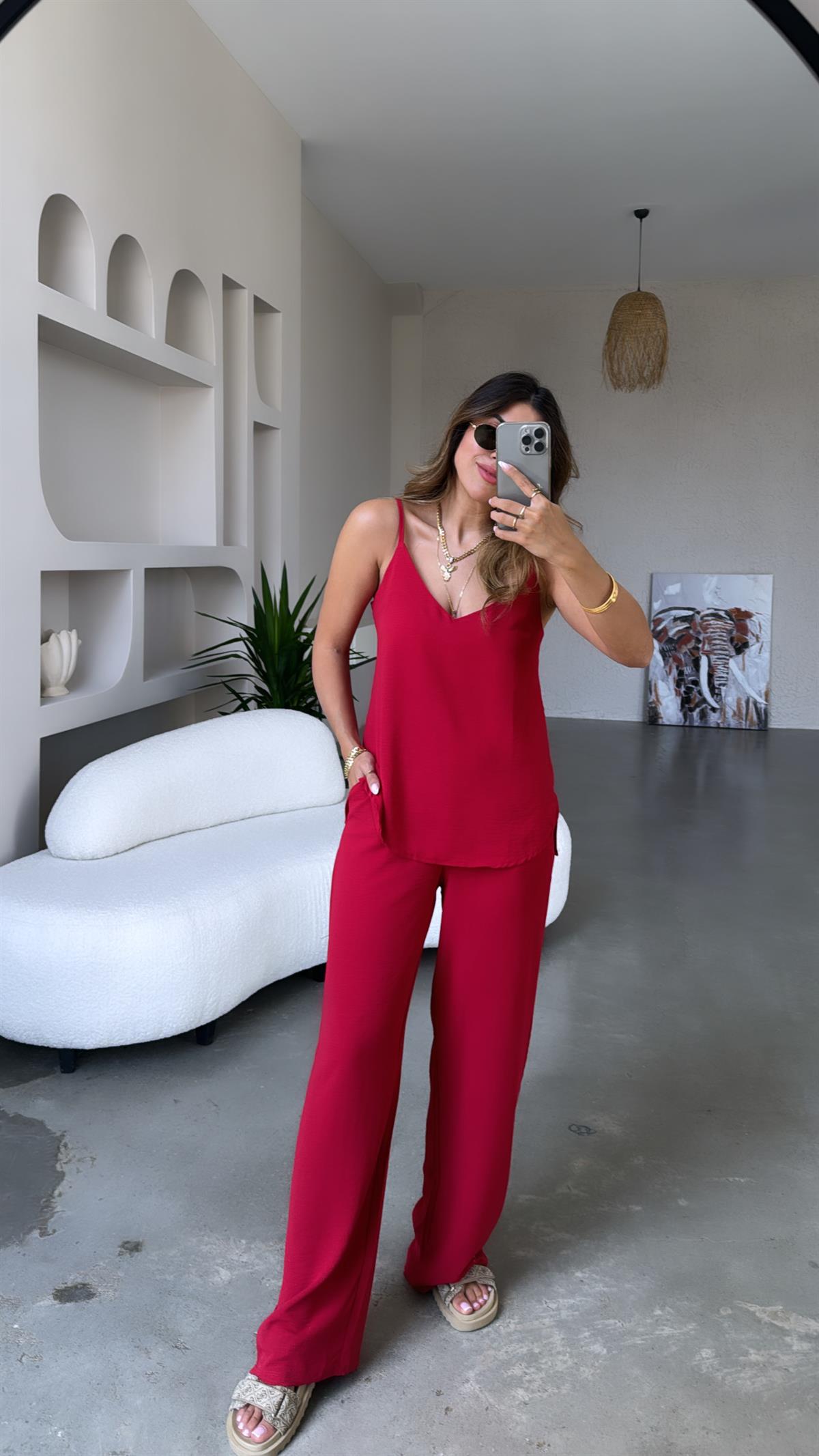 Bordo Askılı Tiril Takım