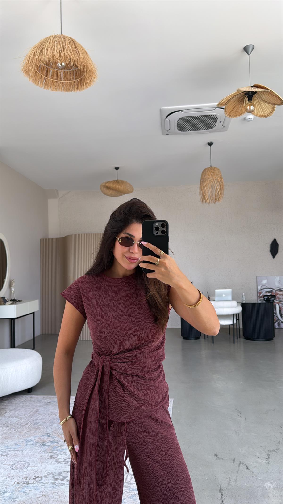 Bordo Bağlamalı Bürümcük Takım 