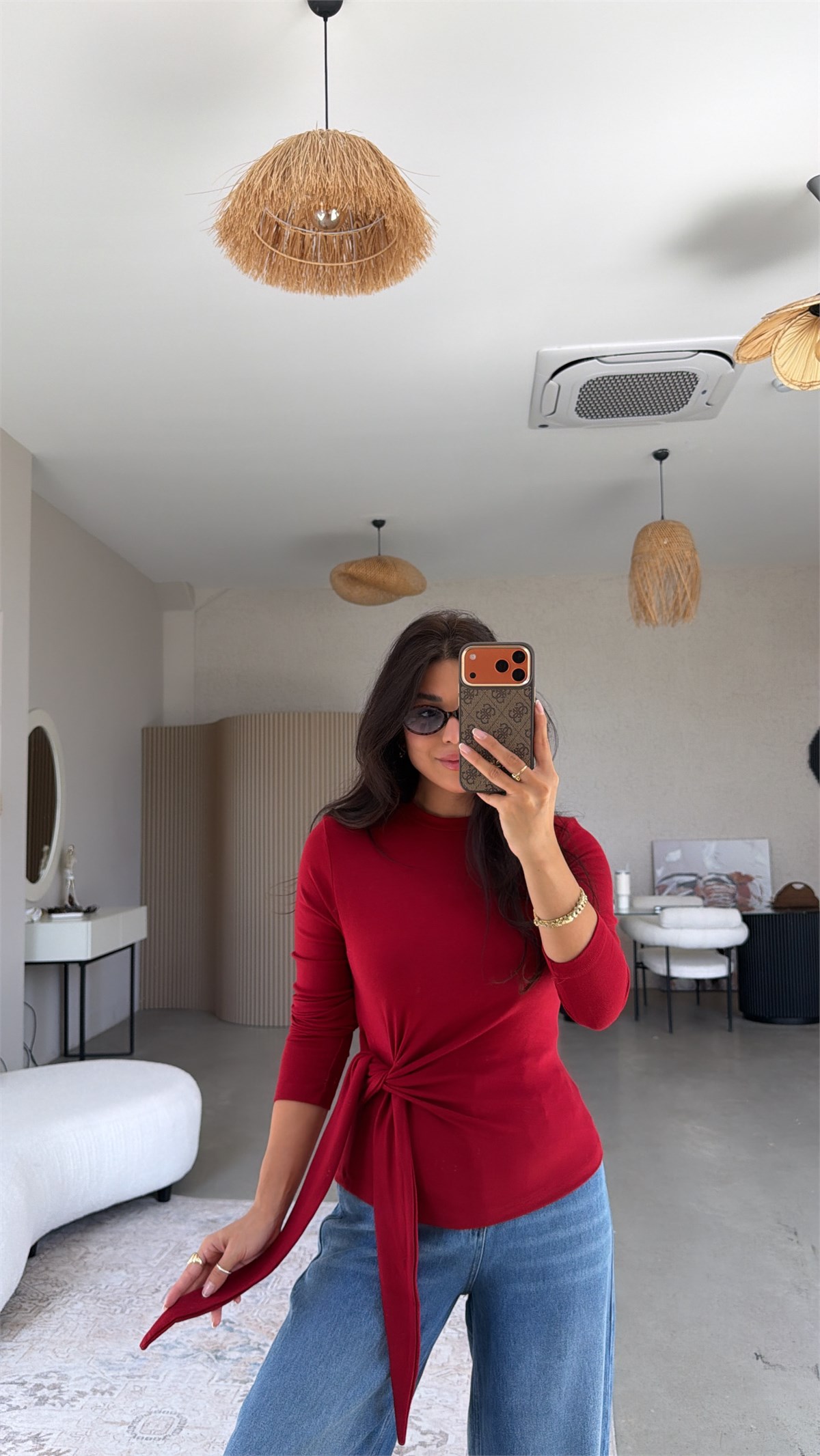 Bordo Bağlamalı İthal Kumaş Bluz