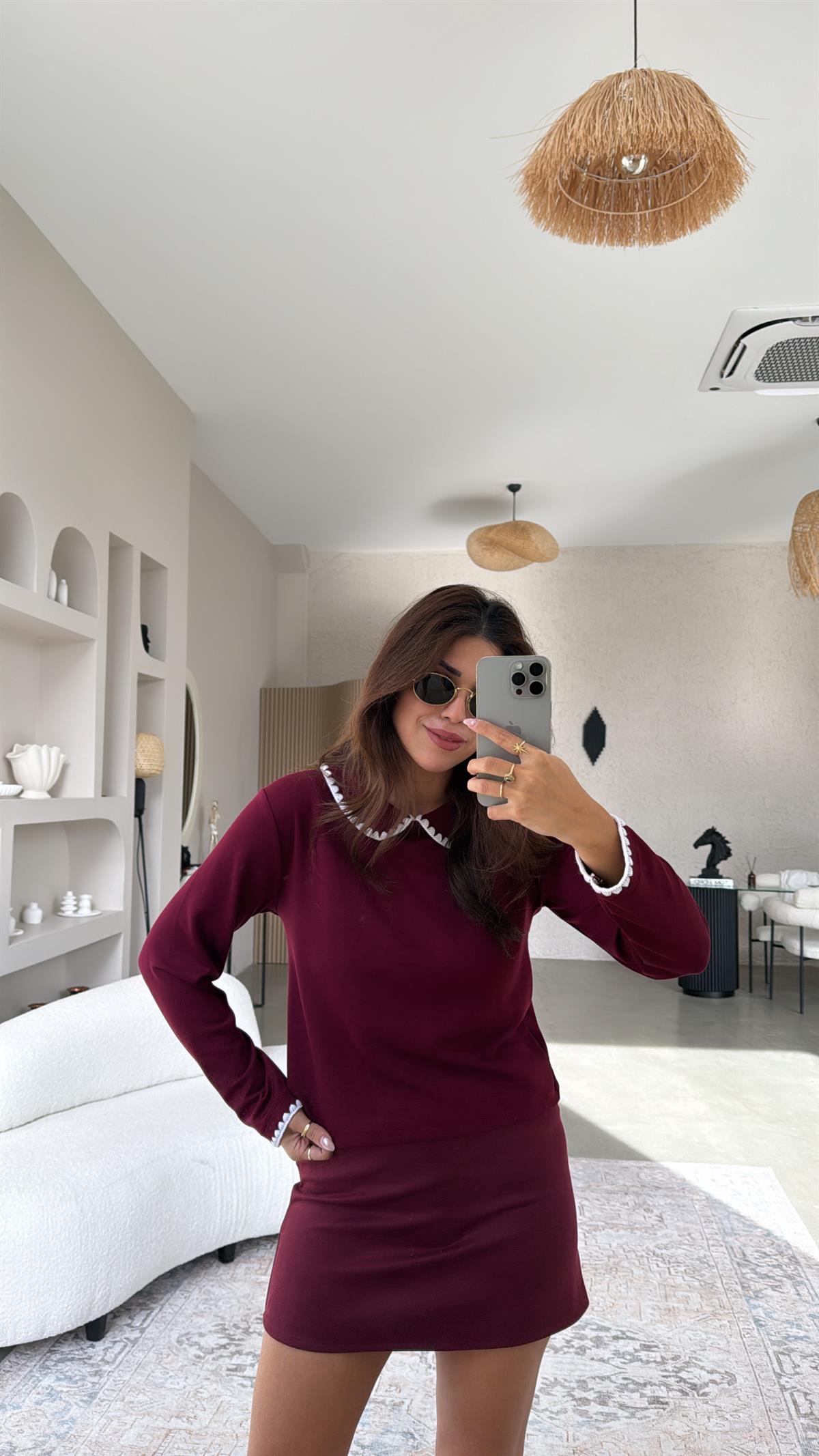 Bordo Bebek Yakalı Massi Bluz