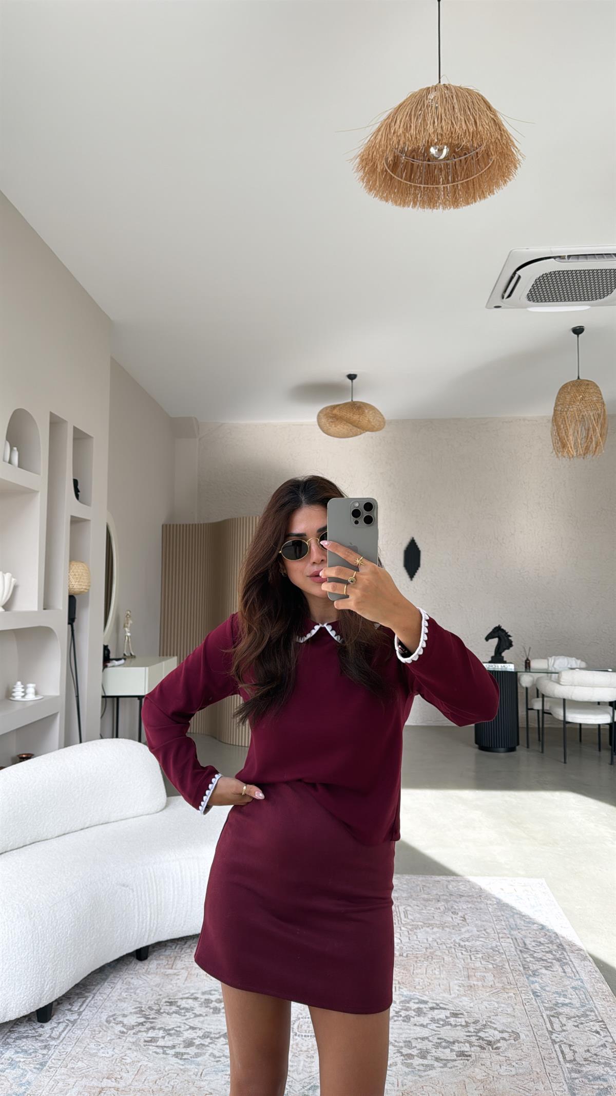 Bordo Bebek Yakalı Massi Bluz