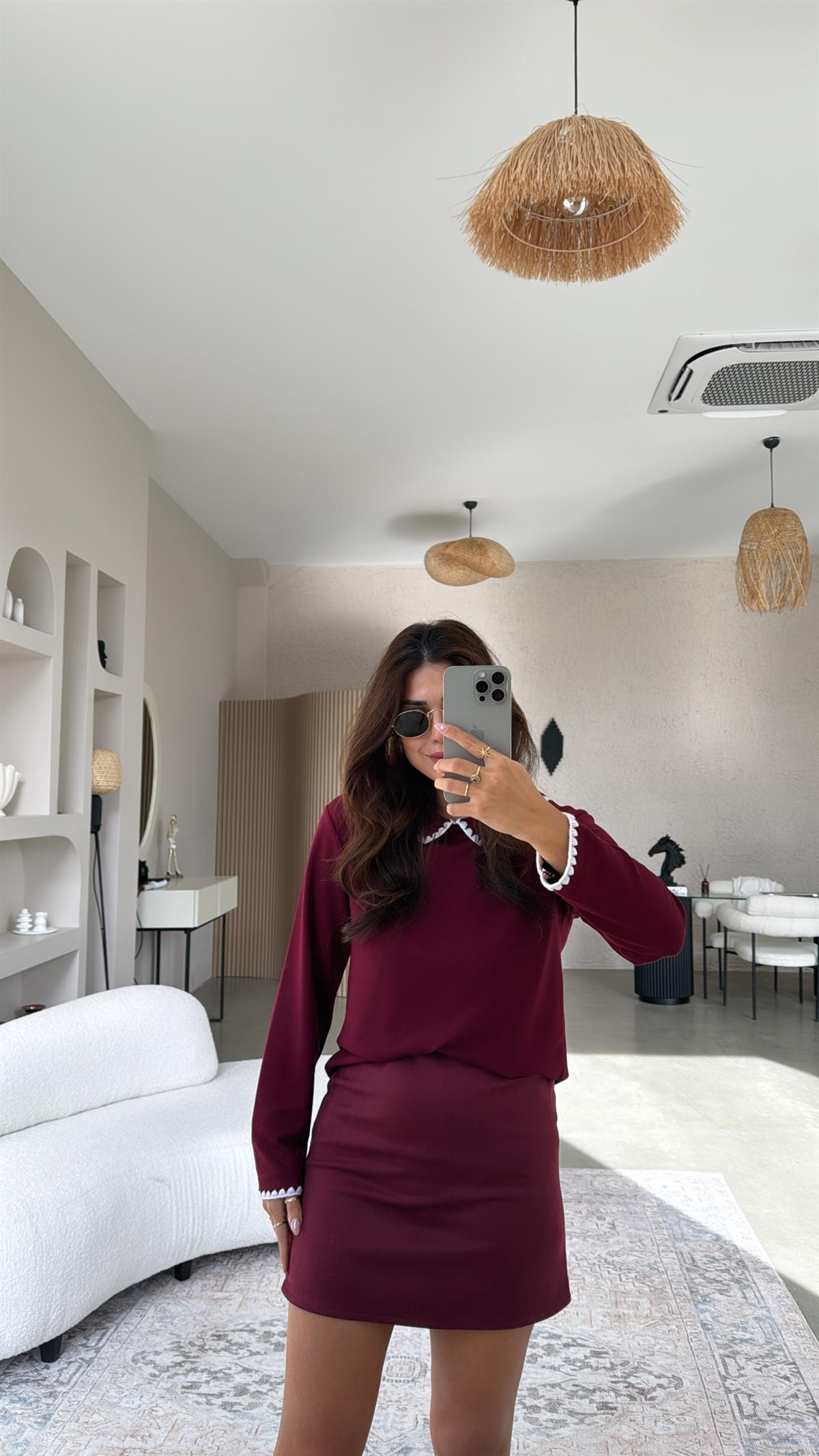 Bordo Bebek Yakalı Massi Bluz