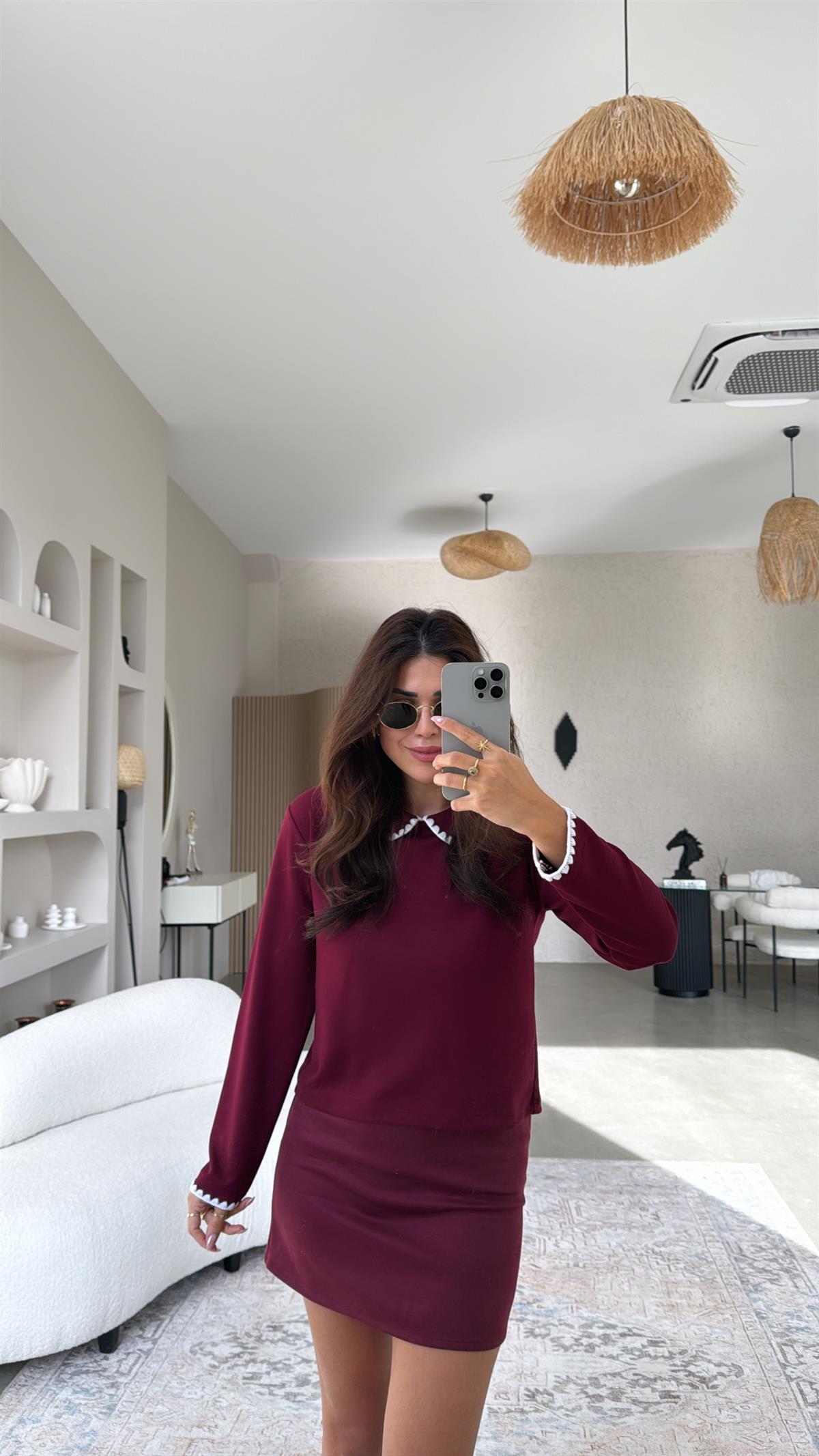 Bordo Bebek Yakalı Massi Bluz