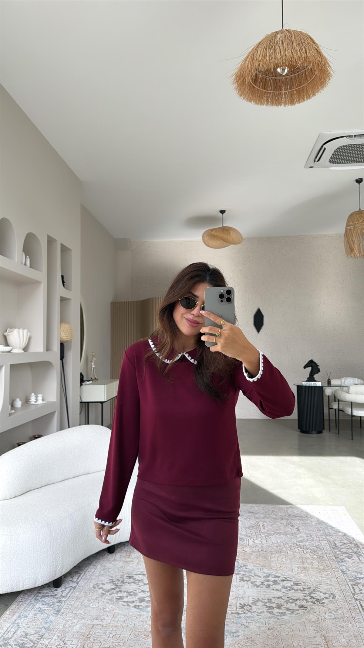 Bordo Bebek Yakalı Massi Bluz