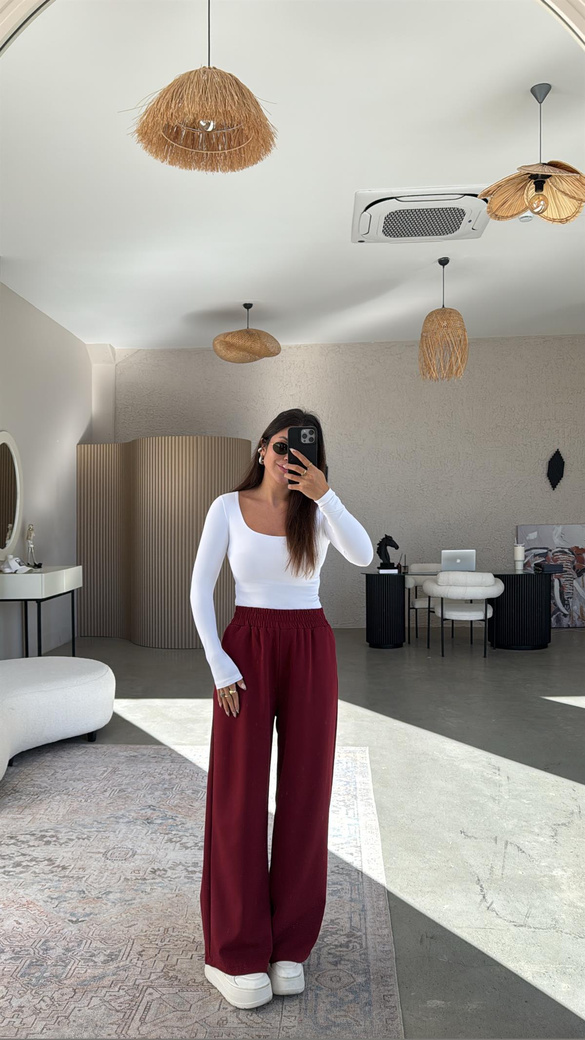 Bordo Beli Lastikli Mrc Pantolon