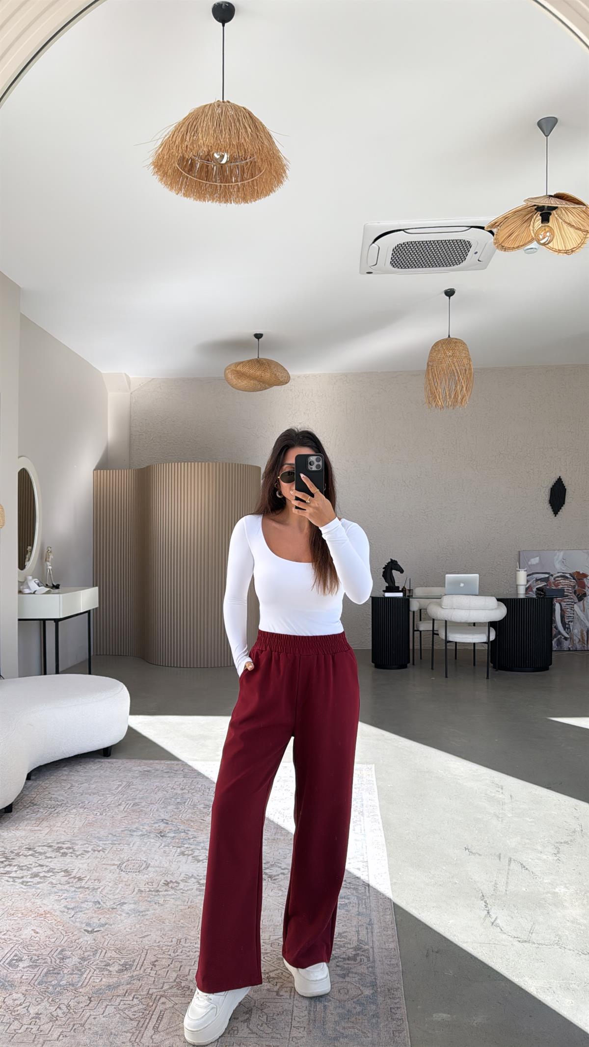 Bordo Beli Lastikli Mrc Pantolon