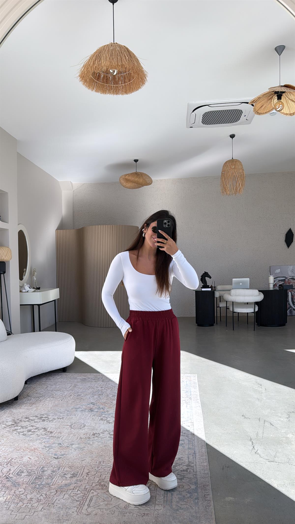 Bordo Beli Lastikli Mrc Pantolon