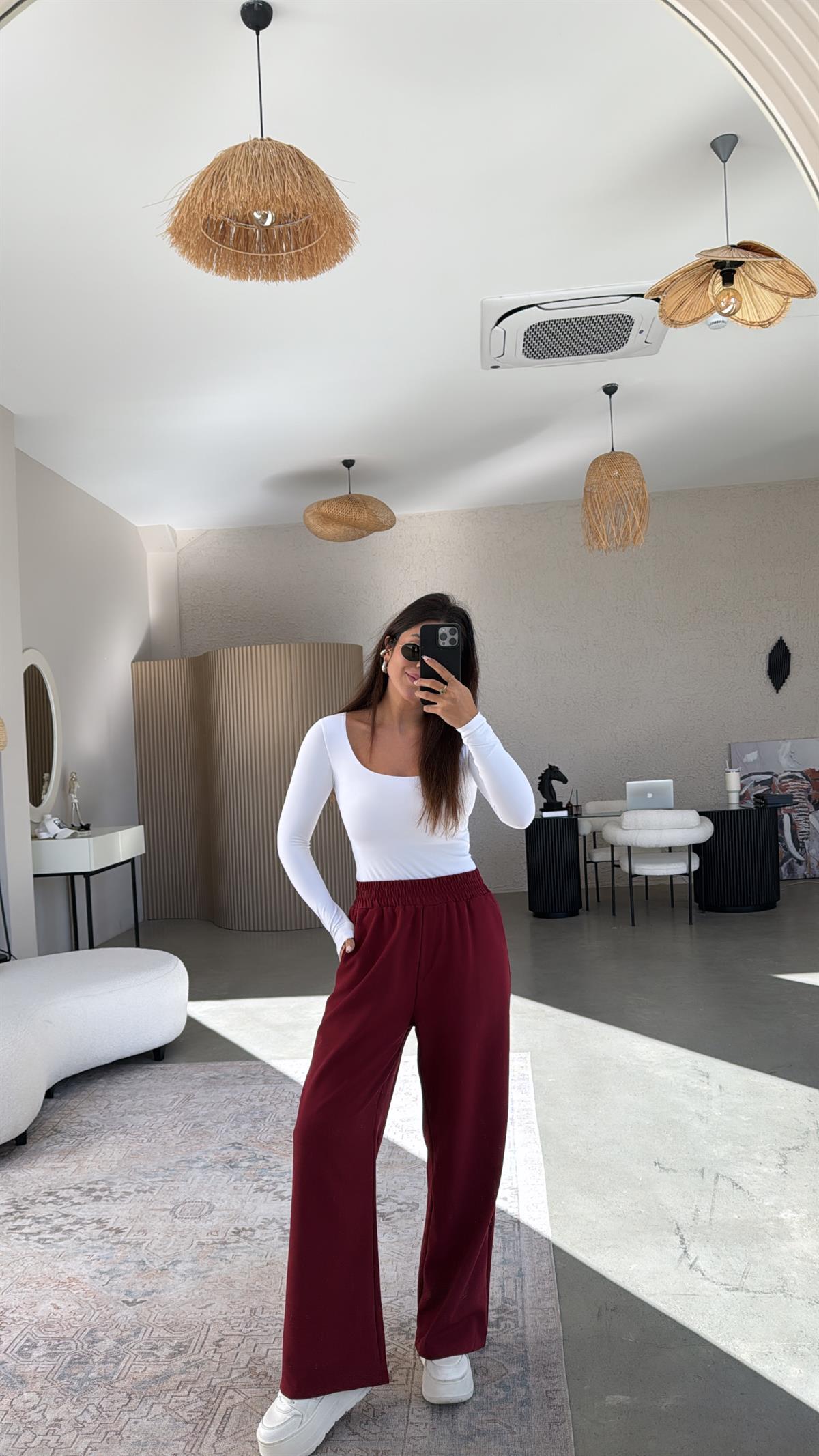 Bordo Beli Lastikli Mrc Pantolon