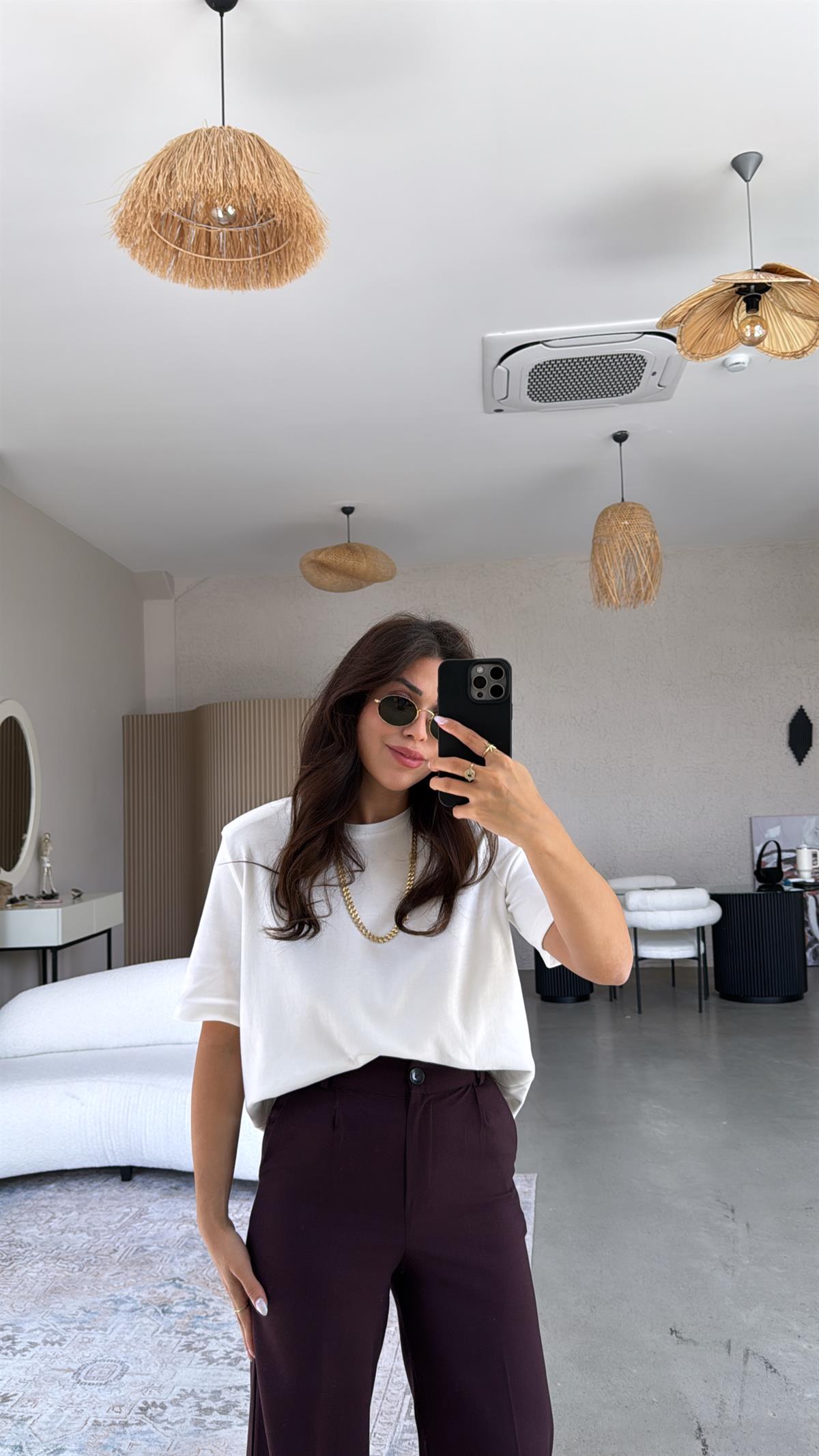 Bordo Bol Paça Çift Pileli Pantolon