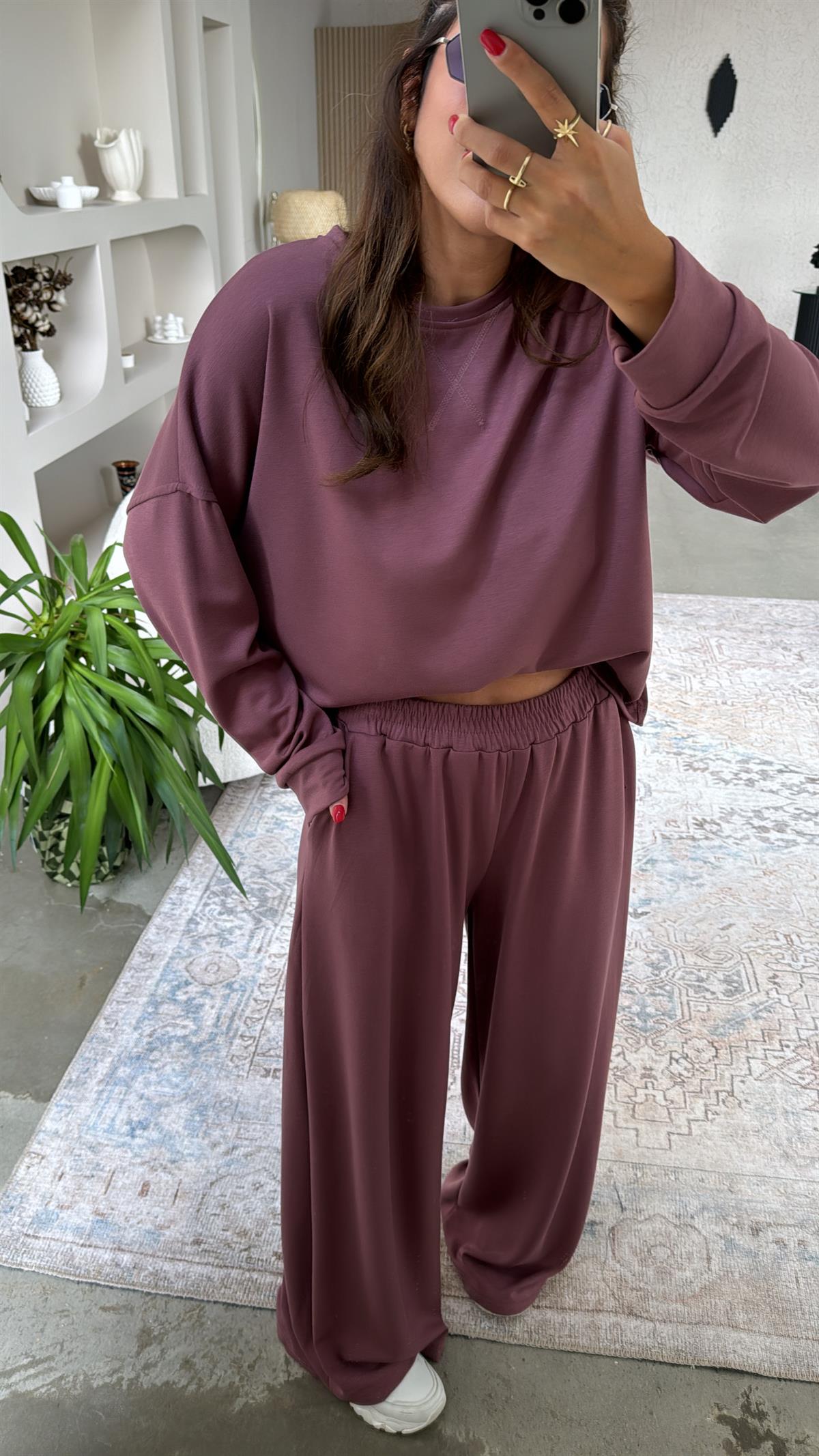 Bordo Bol Paça Sweatshirt Eşofman Takım