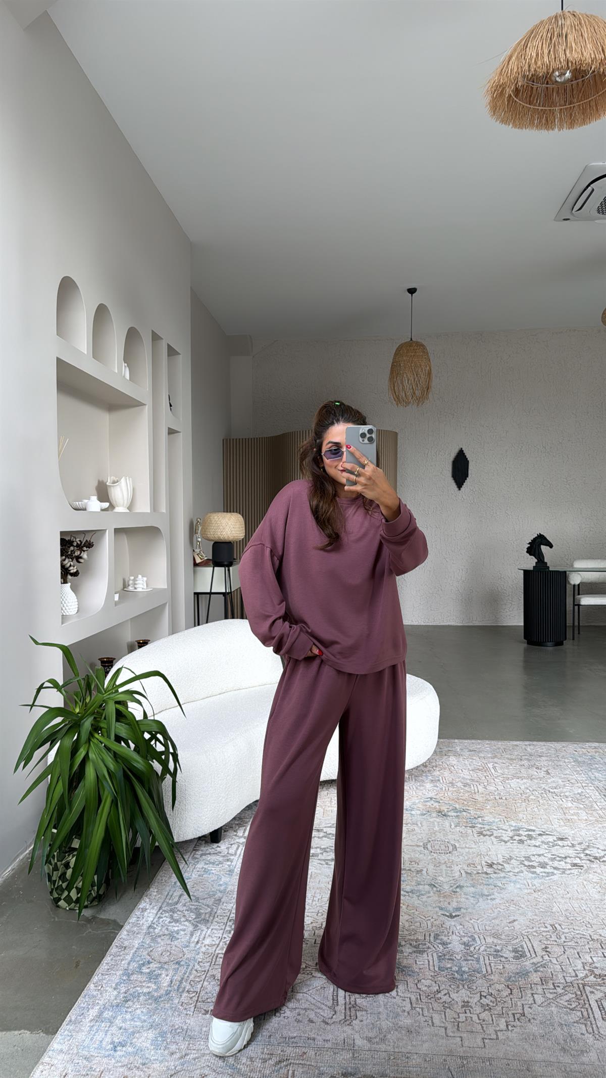 Bordo Bol Paça Sweatshirt Eşofman Takım