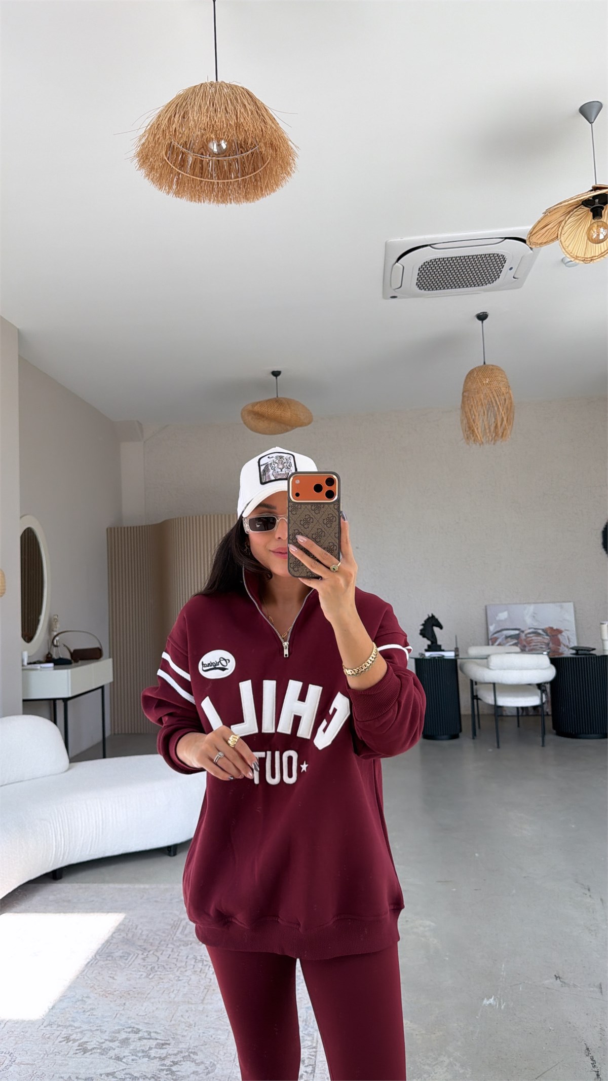Bordo Chill Out Üç İplik Şardonlu Sweatshirt