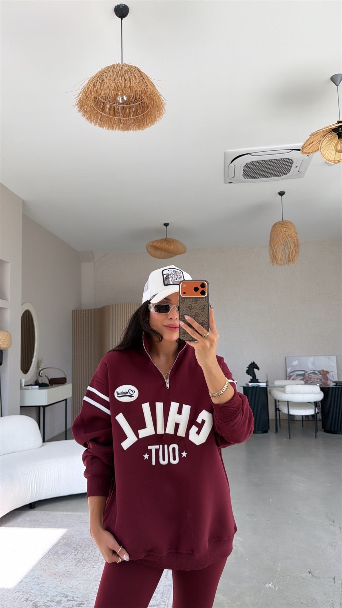 Bordo Chill Out Üç İplik Şardonlu Sweatshirt