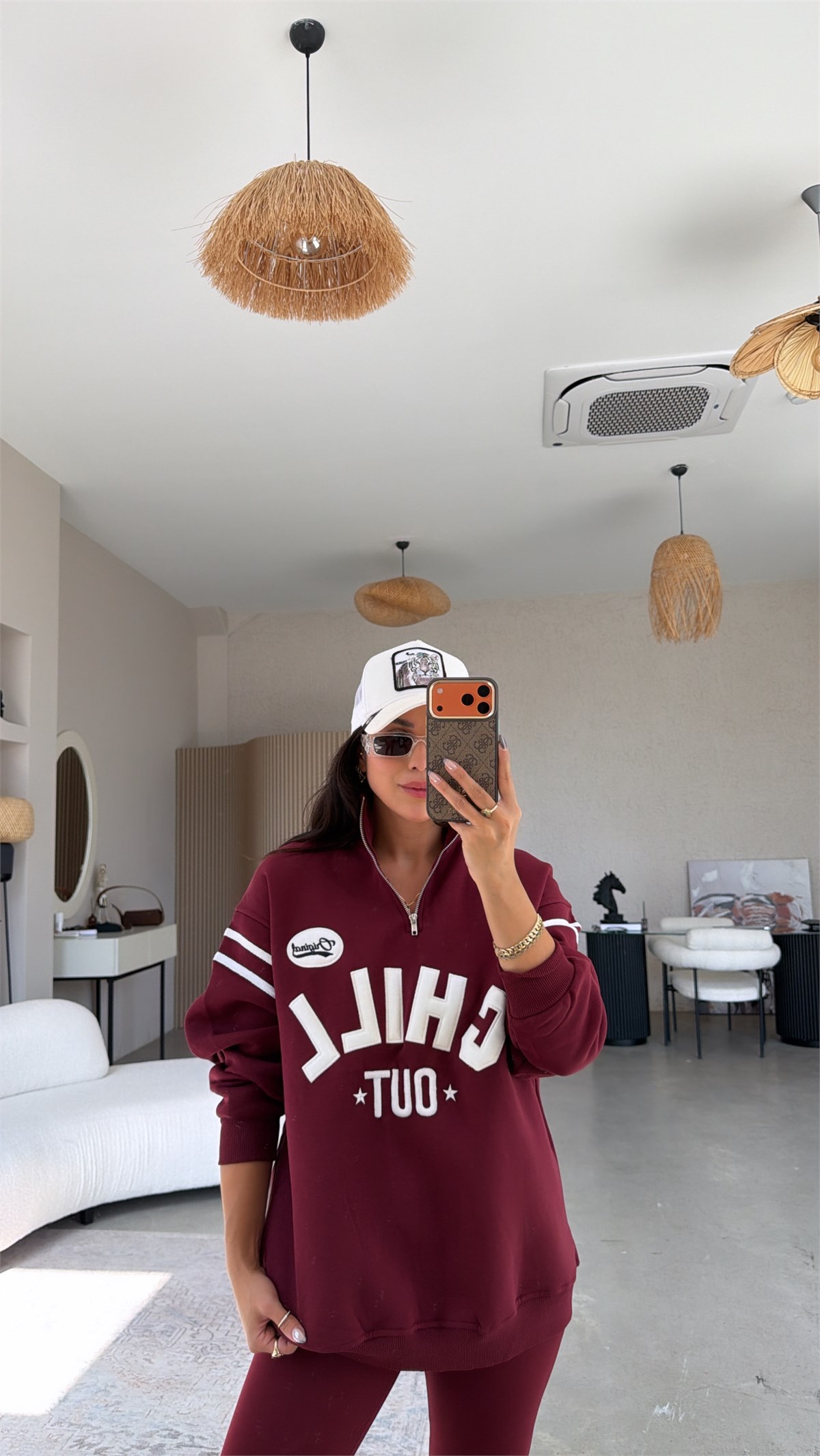 Bordo Chill Out Üç İplik Şardonlu Sweatshirt