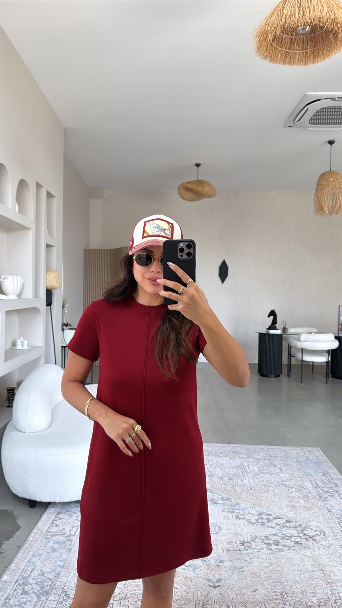 Bordo Çımalı Basic Elbise