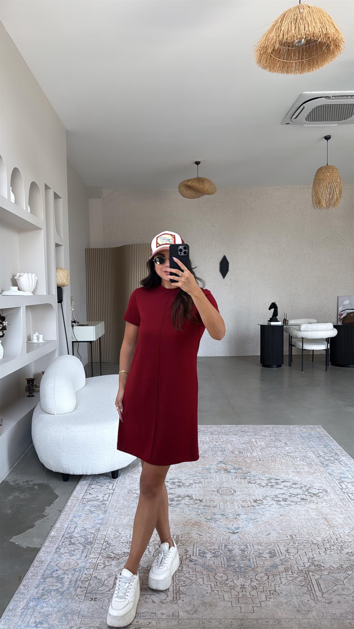 Bordo Çımalı Basic Elbise