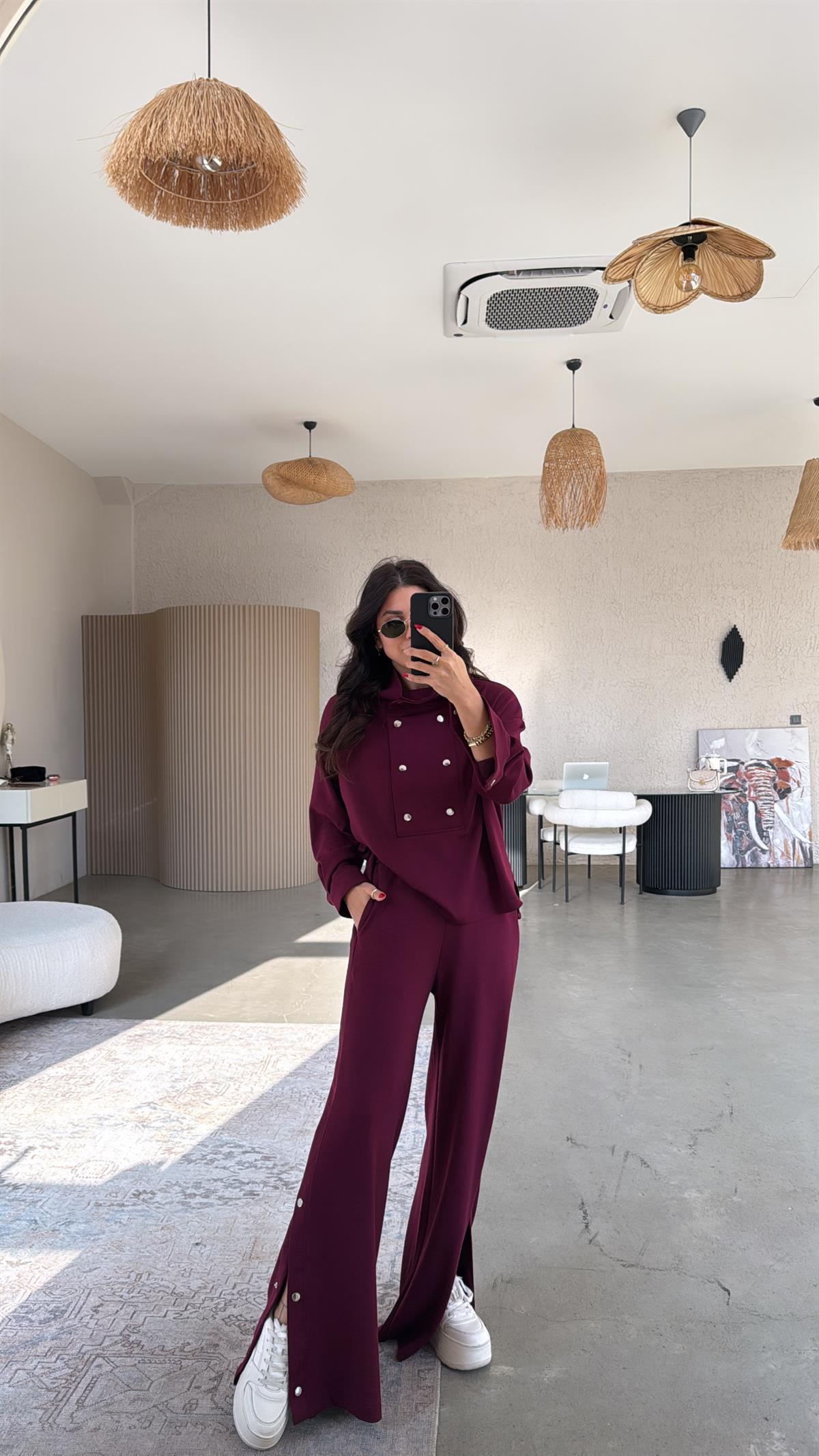 Bordo Çıtçıt Detaylı Modal Takım