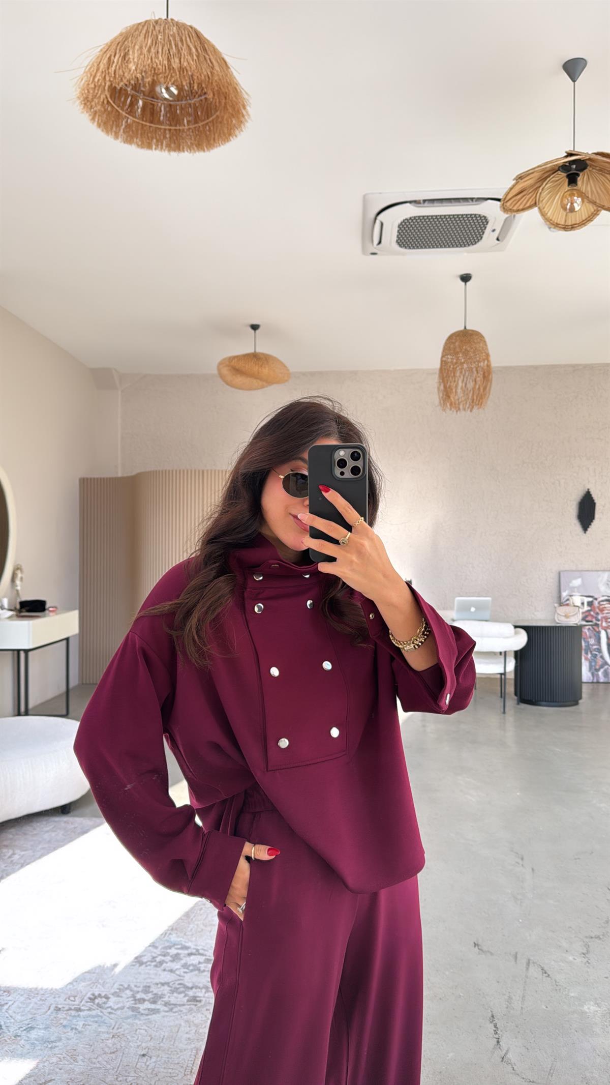 Bordo Çıtçıt Detaylı Modal Takım