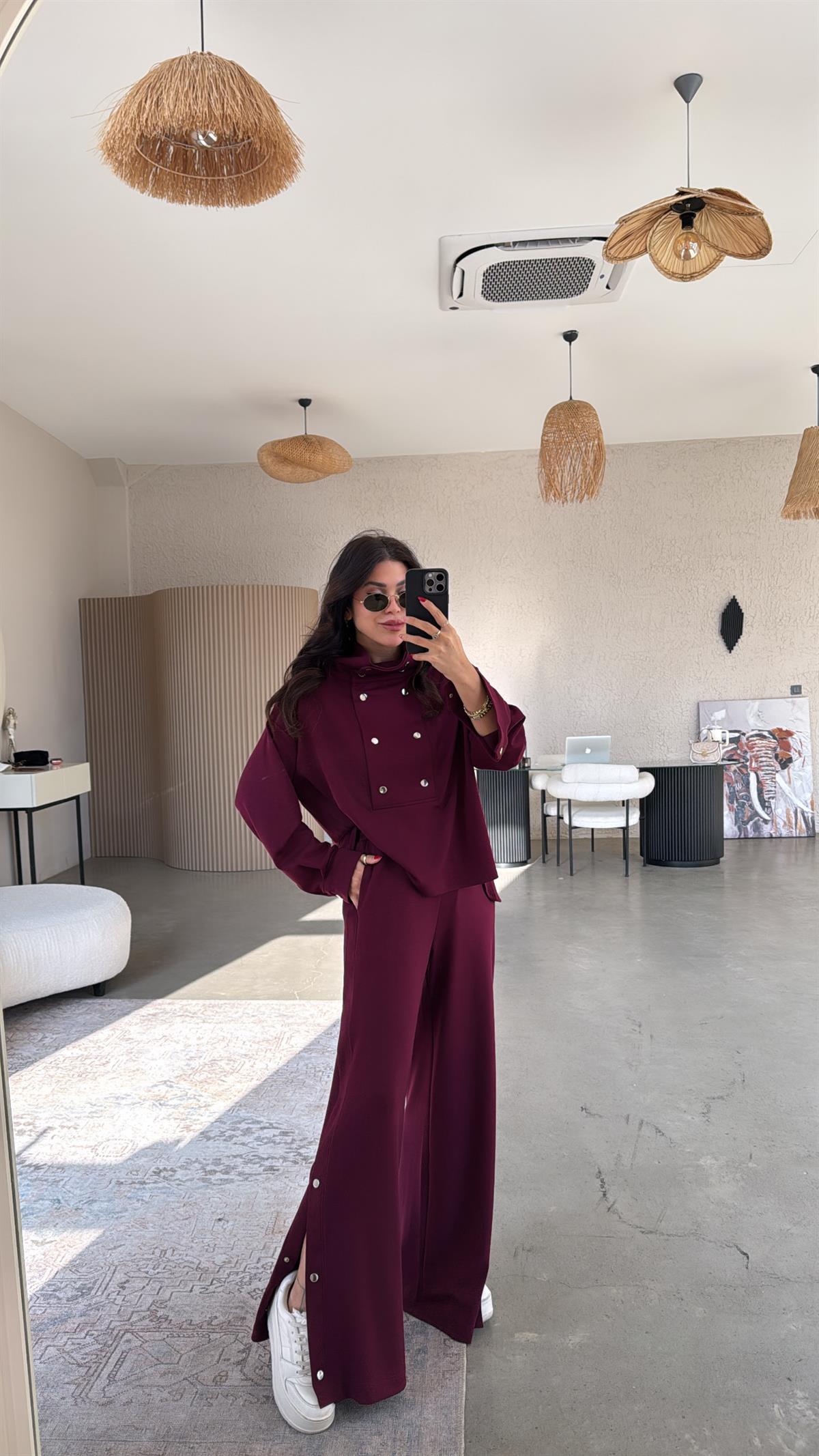 Bordo Çıtçıt Detaylı Modal Takım