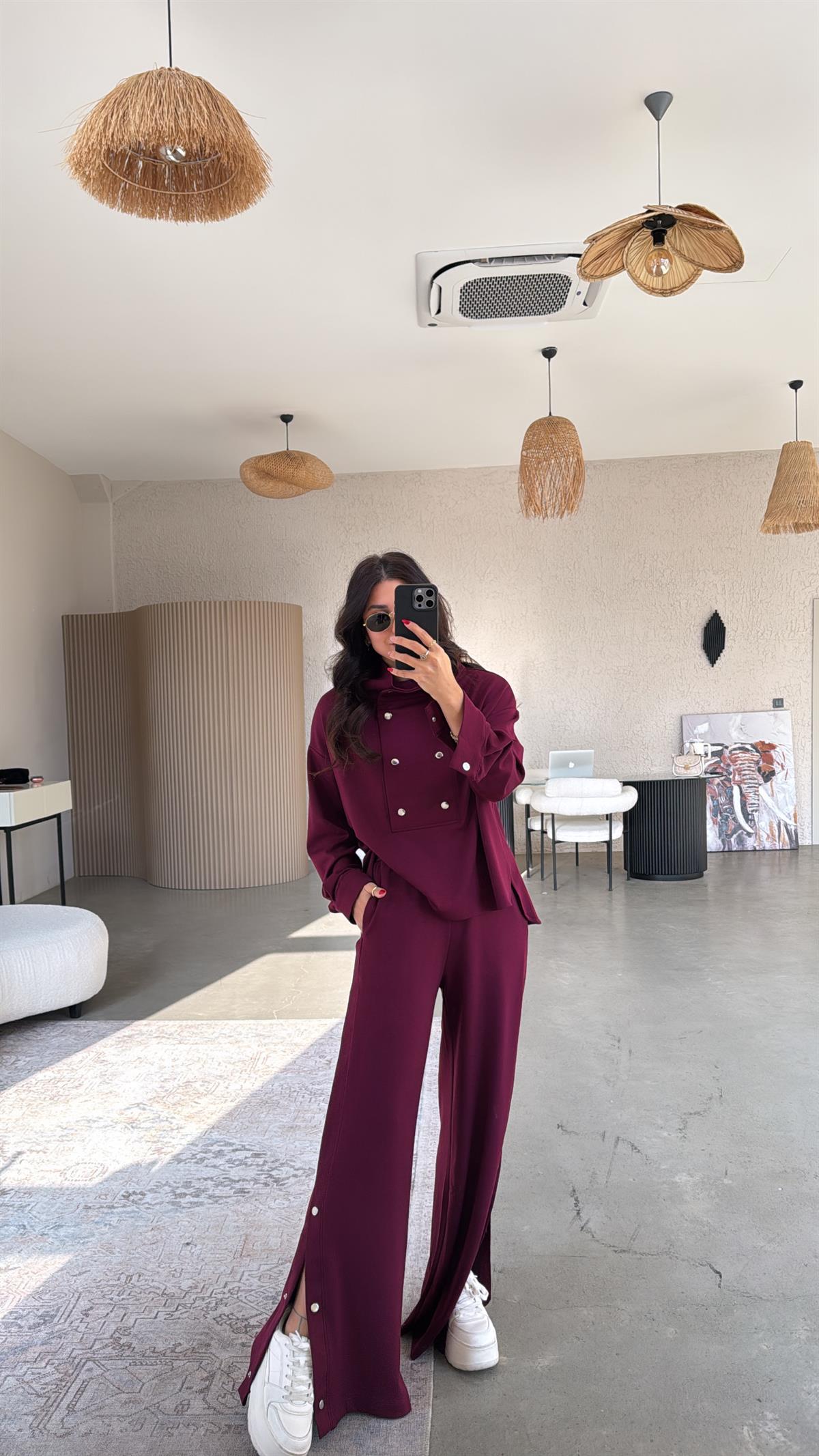 Bordo Çıtçıt Detaylı Modal Takım