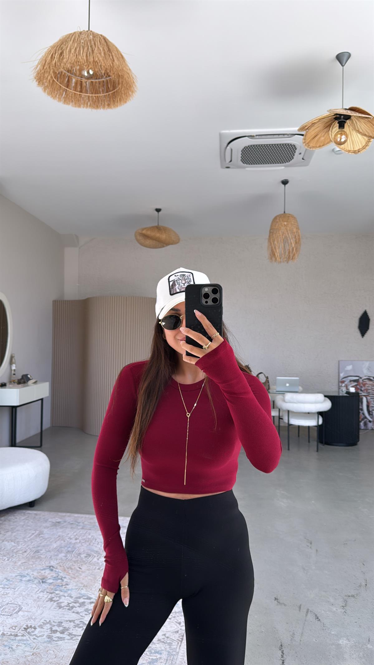 Bordo Crop Parmak Geçme Body