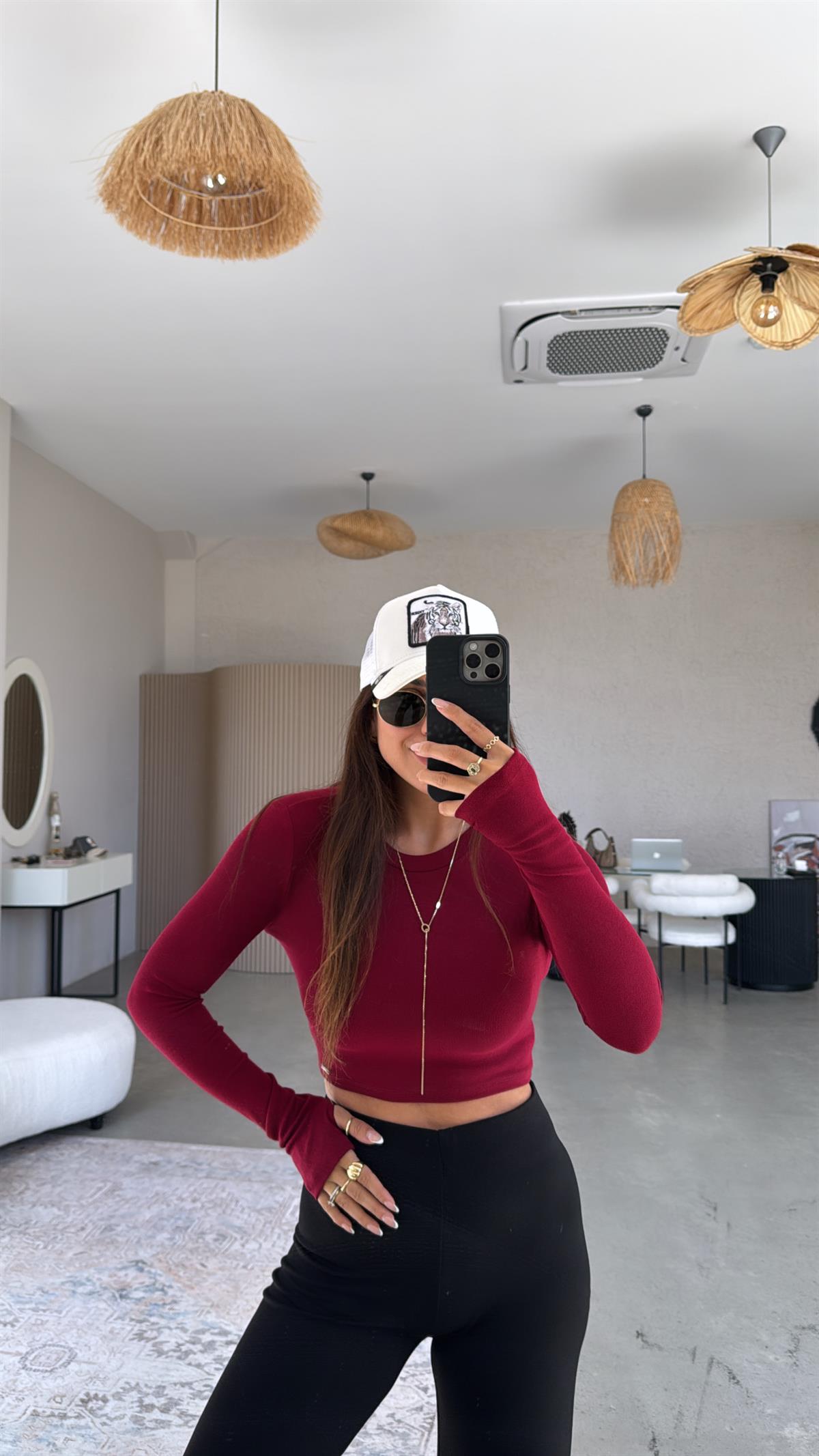 Bordo Crop Parmak Geçme Body