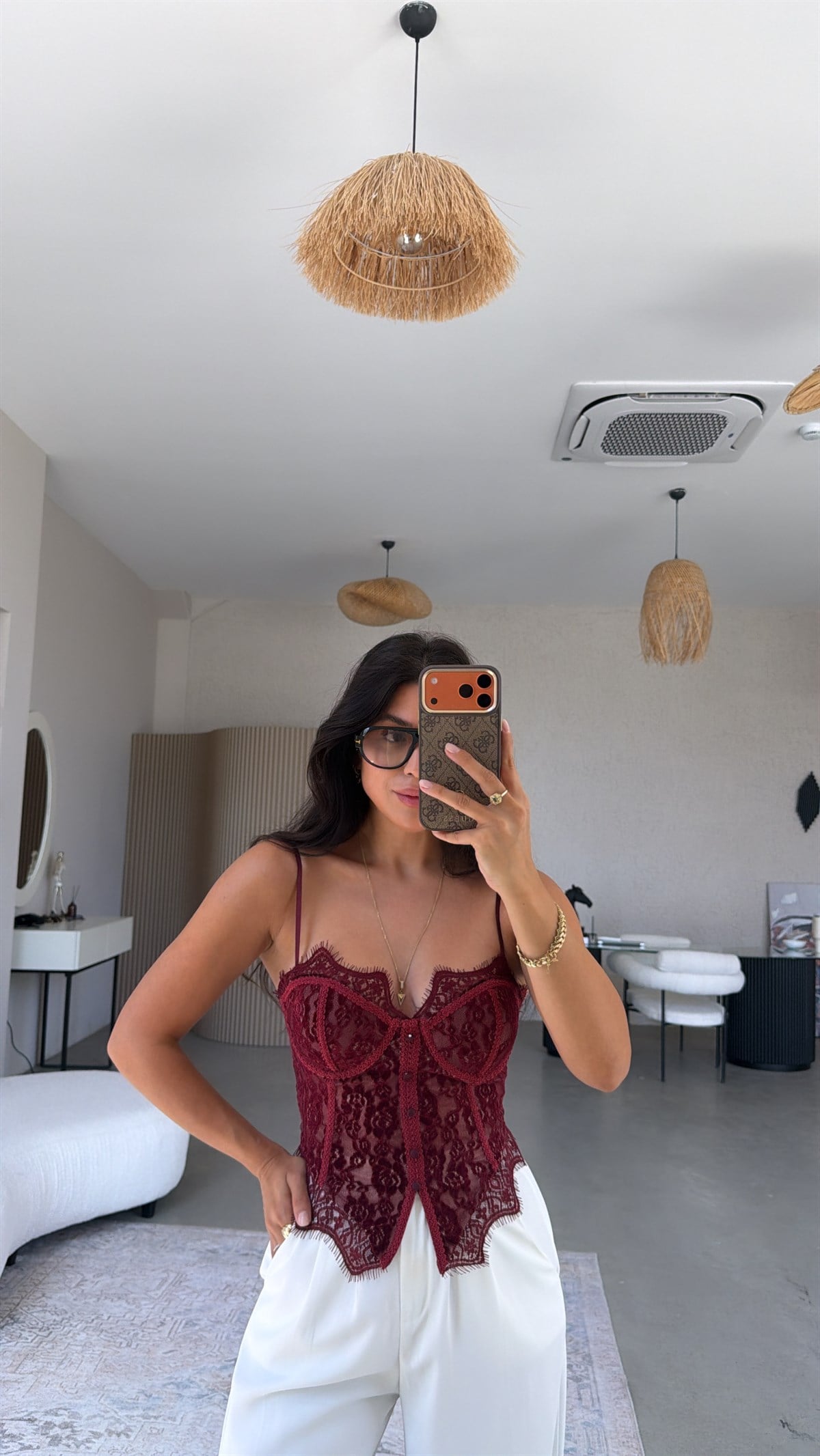 Bordo Dantel Detaylı Premium Korse