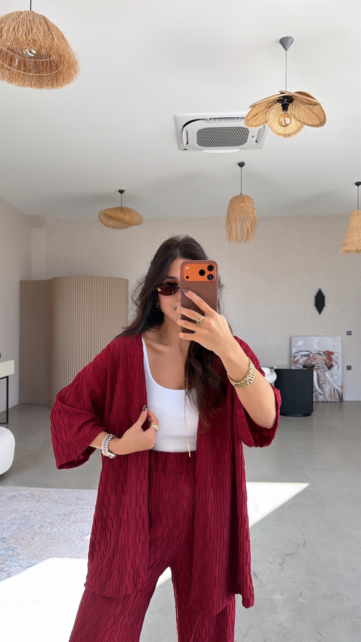 Bordo Dokulu Ceketli Takım