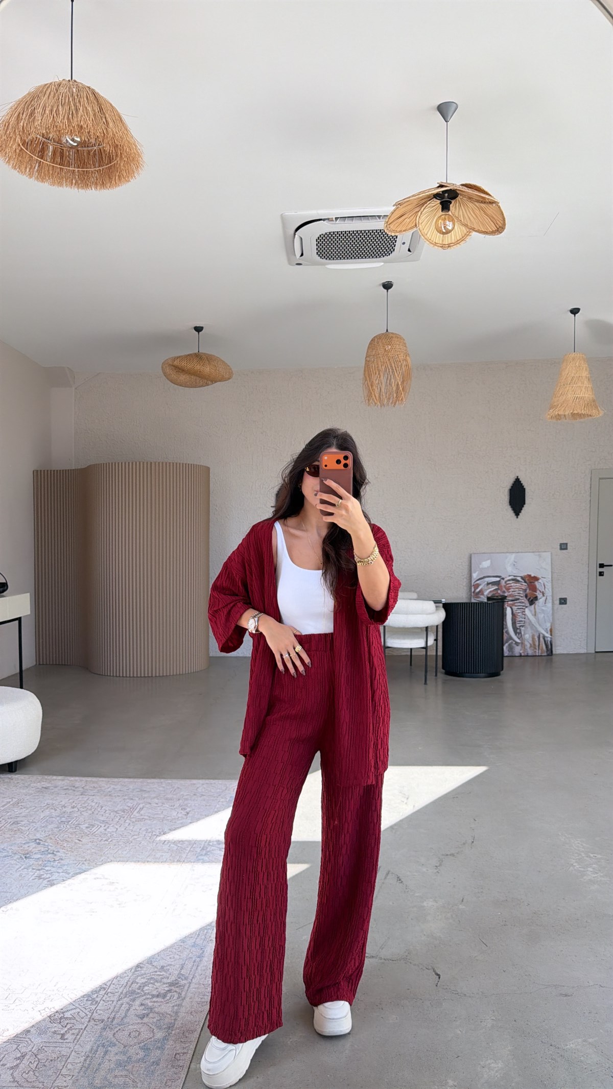 Bordo Dokulu Ceketli Takım