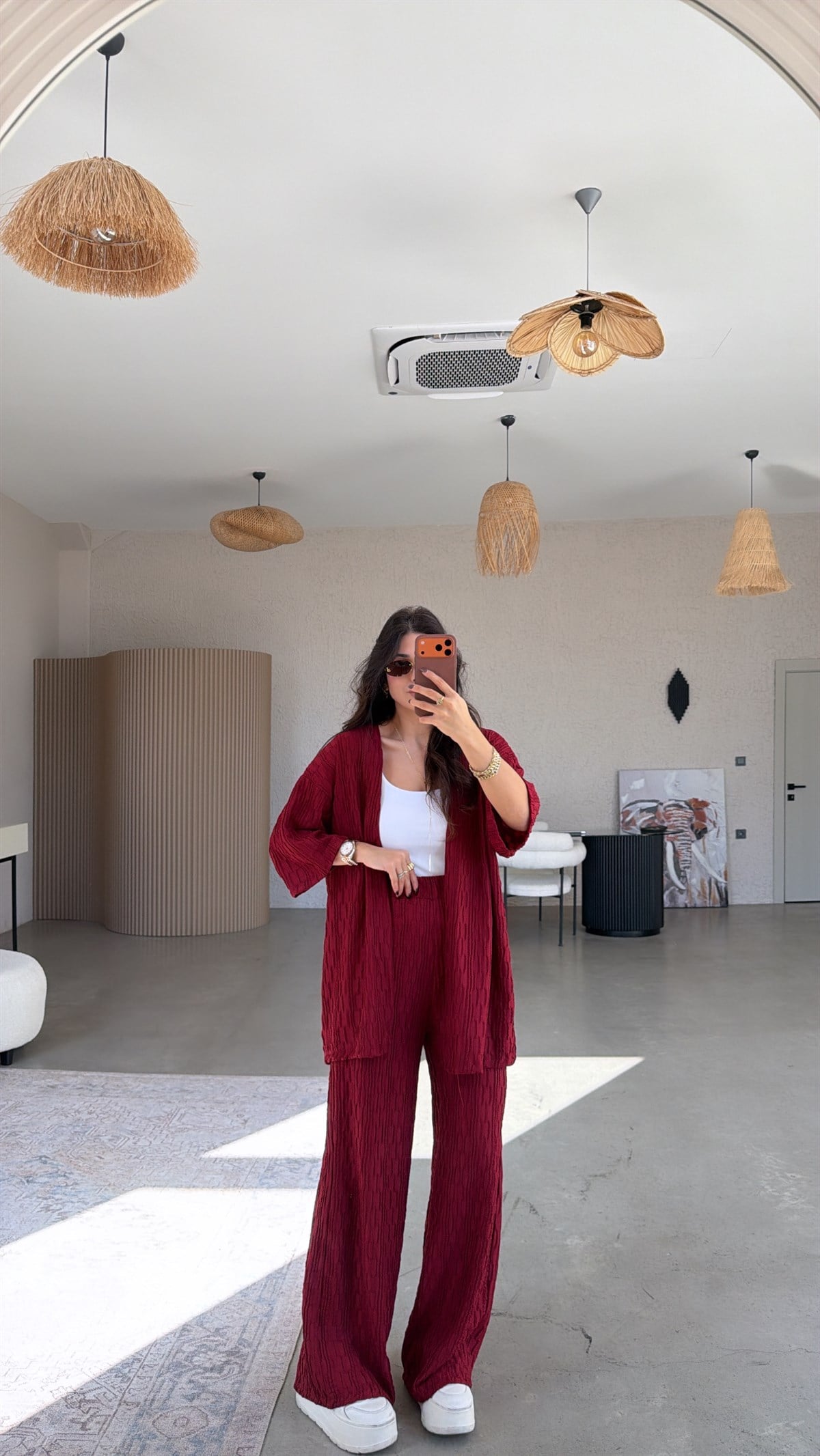 Bordo Dokulu Ceketli Takım