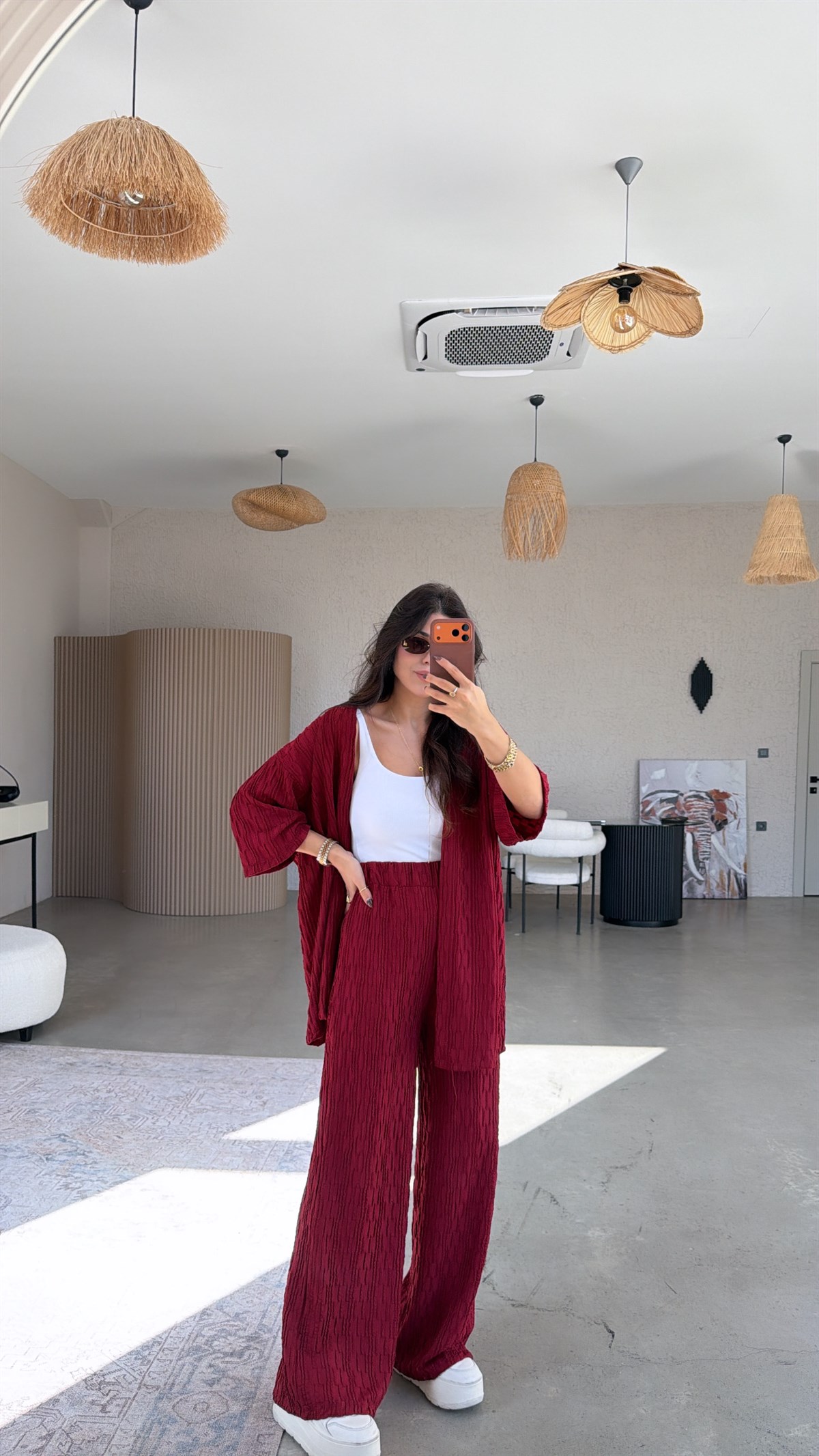 Bordo Dokulu Ceketli Takım