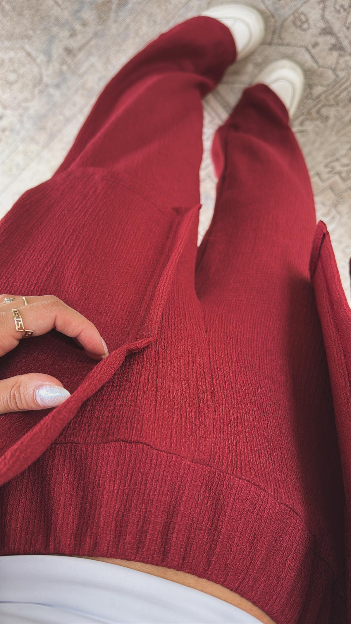 Bordo Düz Bürümcük Ceketli Takım