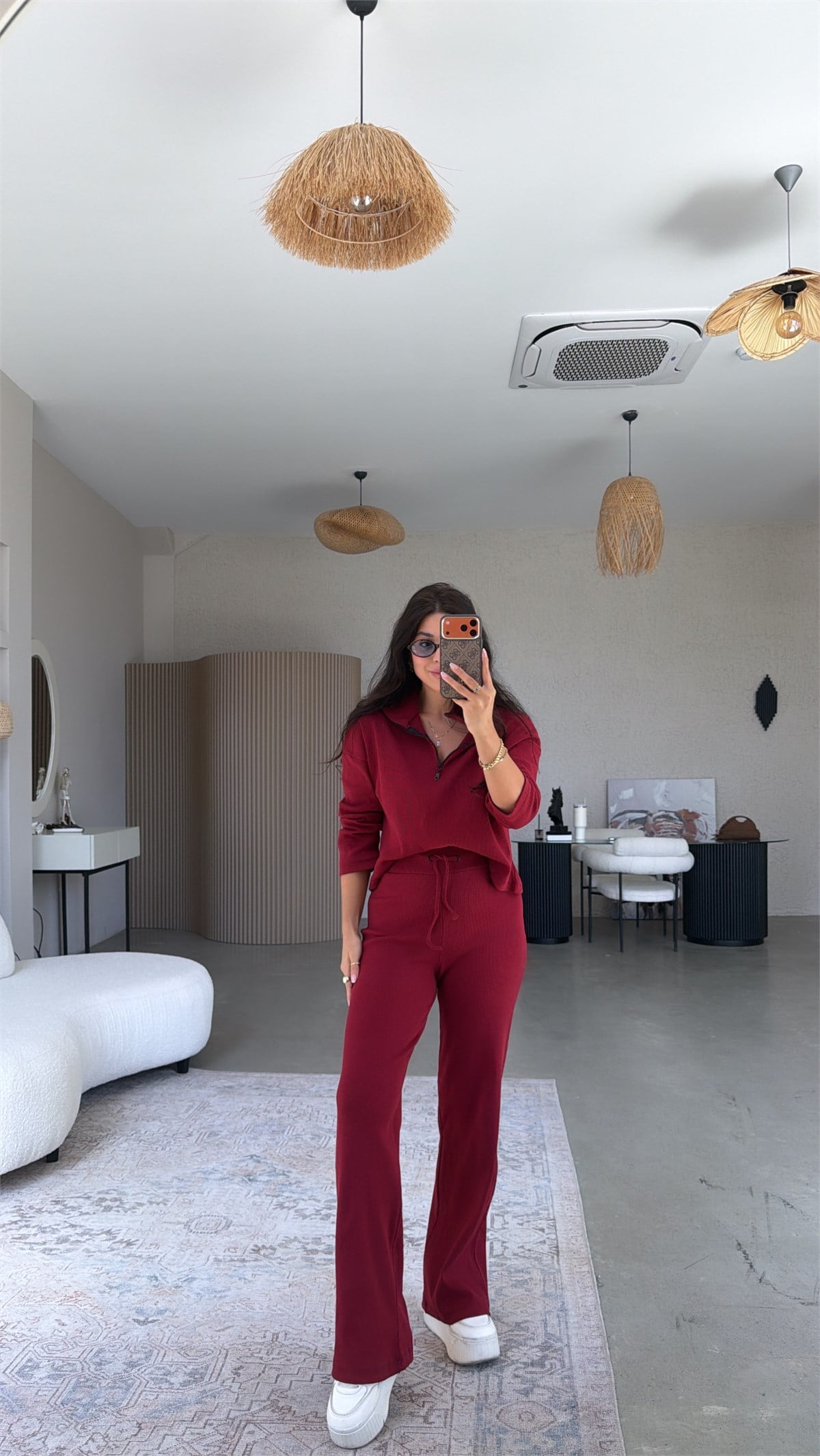 Bordo Fermuarlı Fitilli Alt Üst Takım